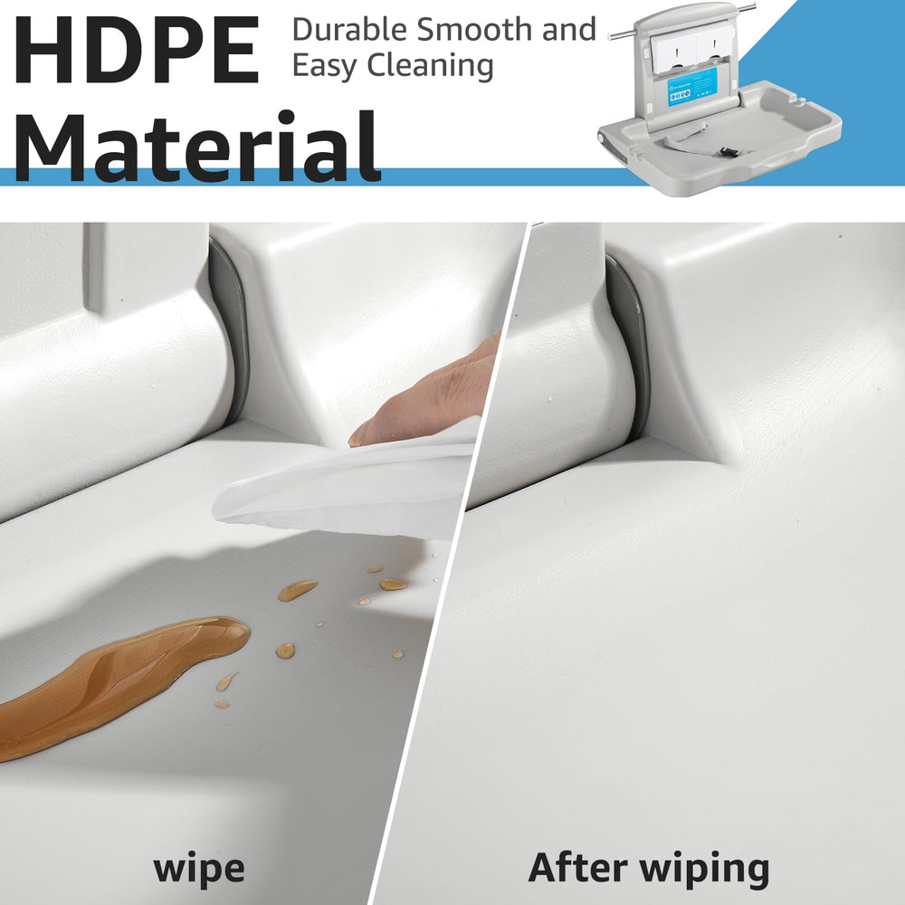 Modunful wall-mounted table shown open for quick diaper changes