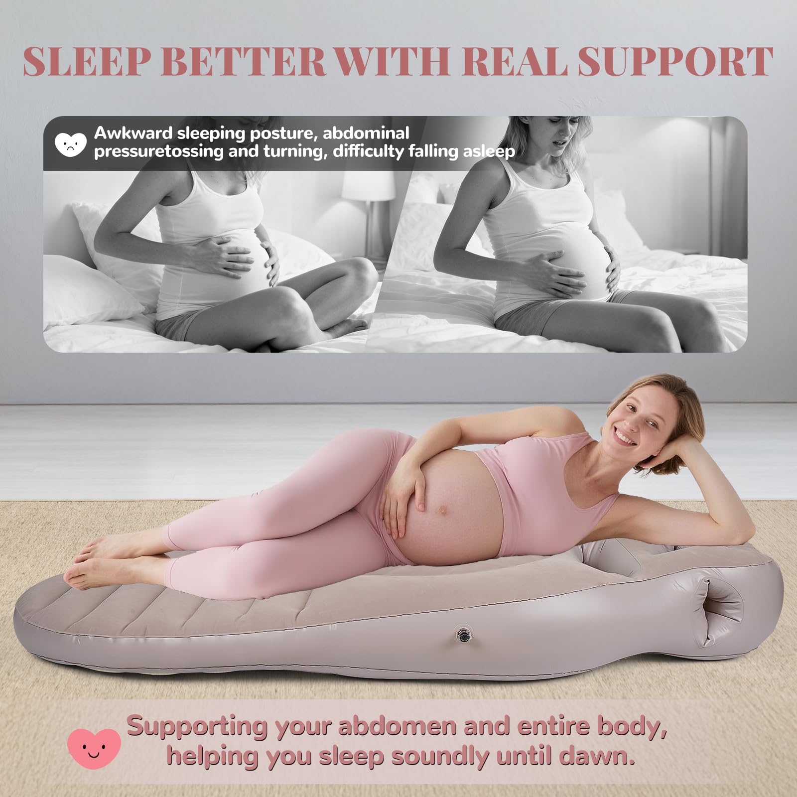 MOELUM inflatable pregnancy pillow with head hole supports neck alignment during rest