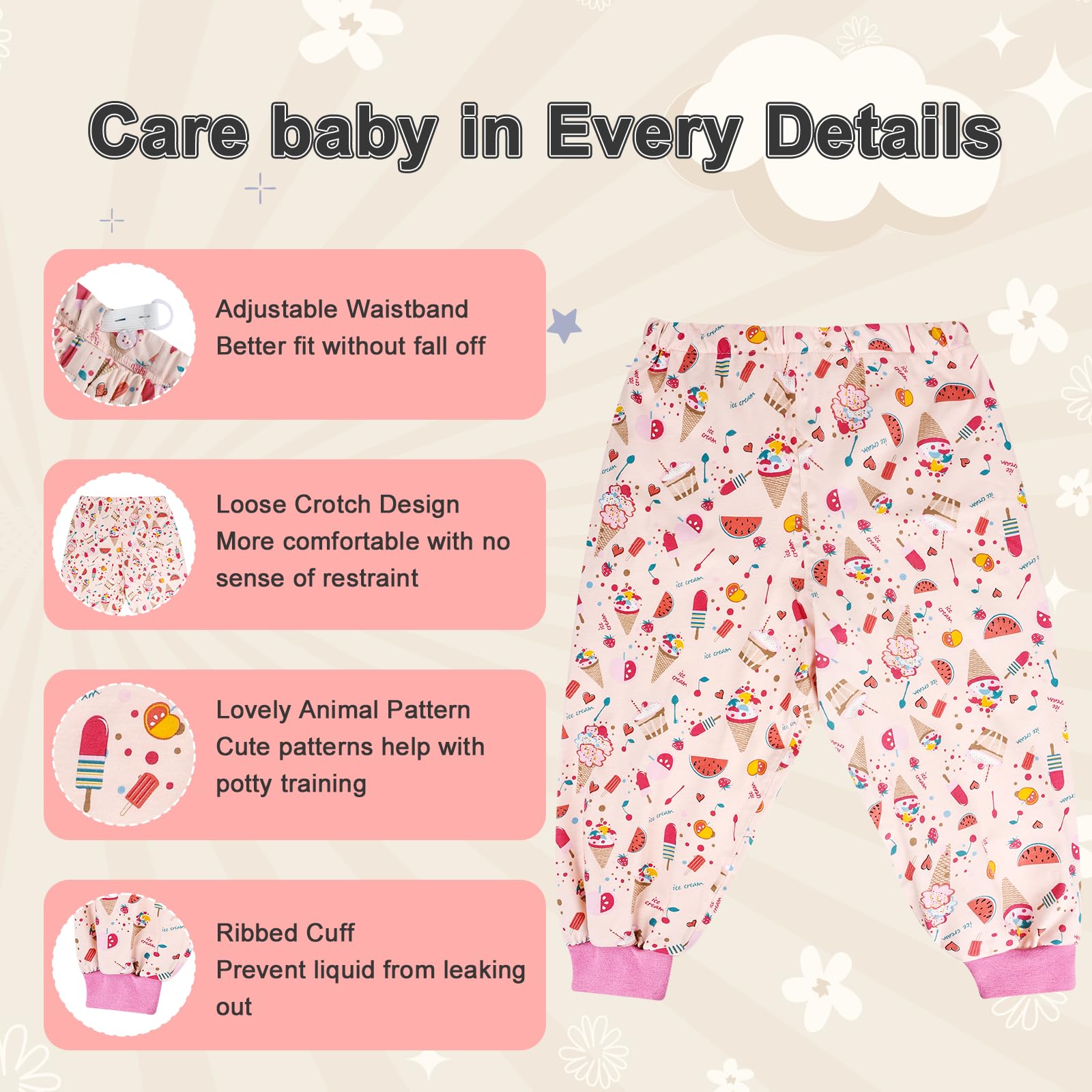 MOEMOE BABY four sizes for growing toddlers during potty training.