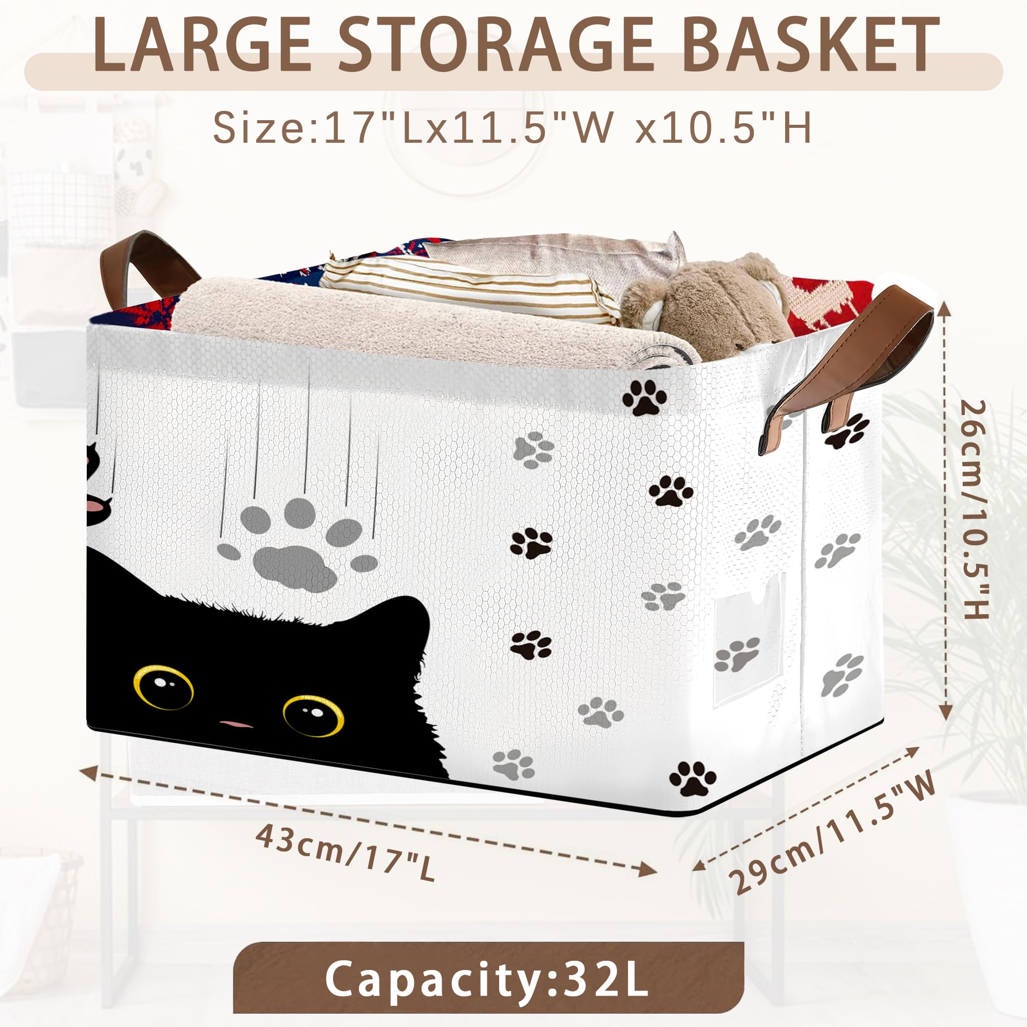 Mogifedc Black Cat storage basket collapsible feature shown in folded form for space-saving storage.