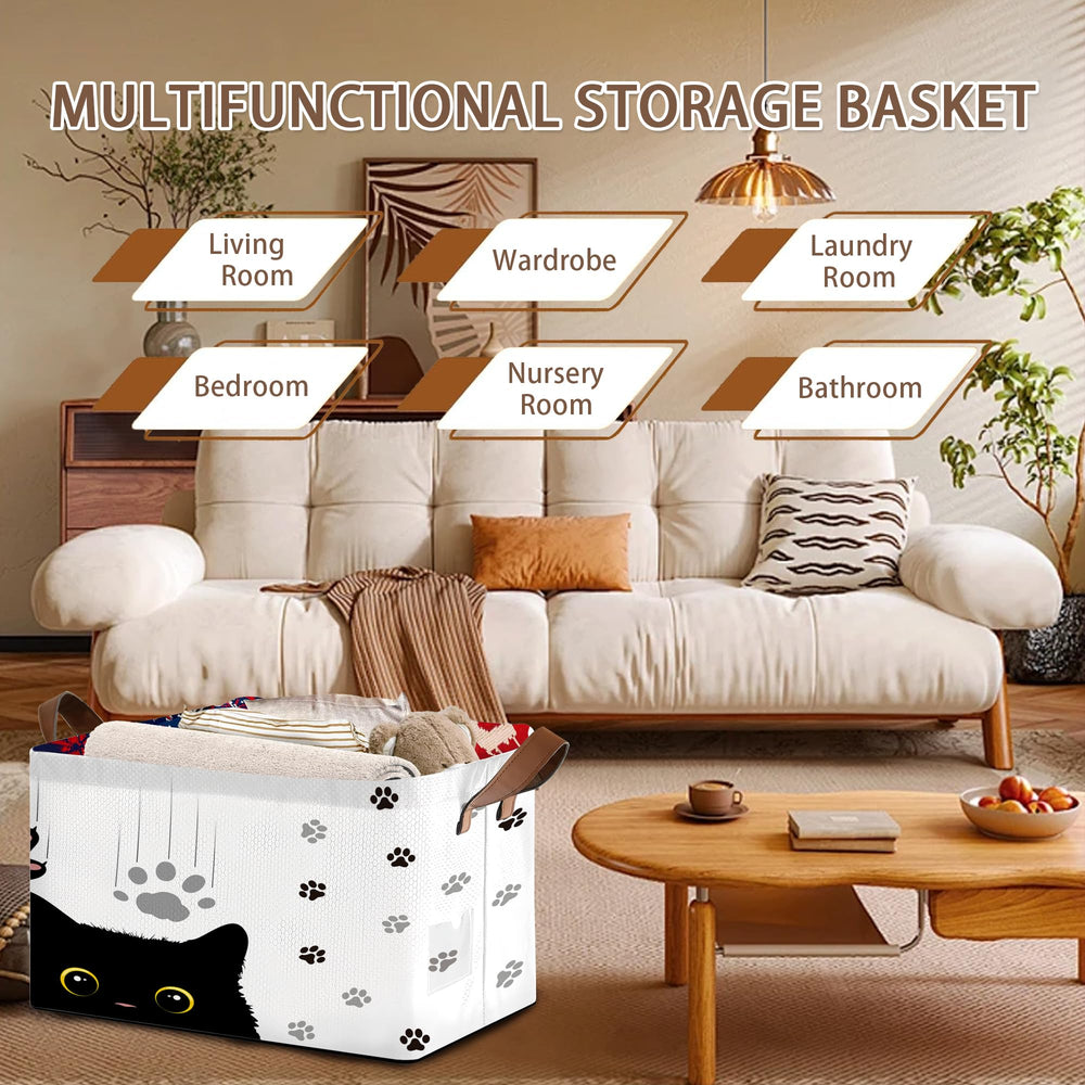 Mogifedc Black Cat storage basket folded for compact storage to save space.