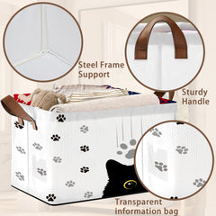 Mogifedc Black Cat storage basket leather handles closeup emphasizes reinforced stitching for durability.