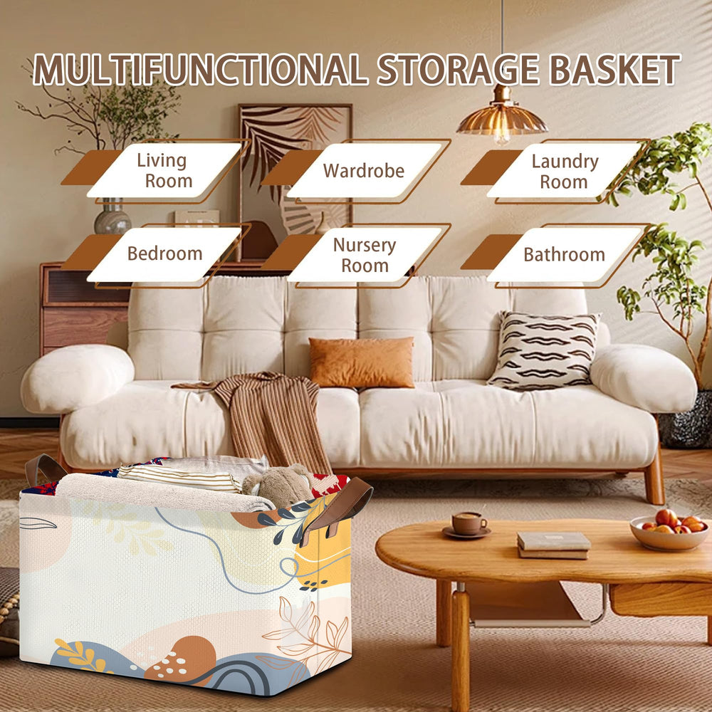 Mogifedc Boho Floral storage bin with leather handles, easy to carry heavy loads.