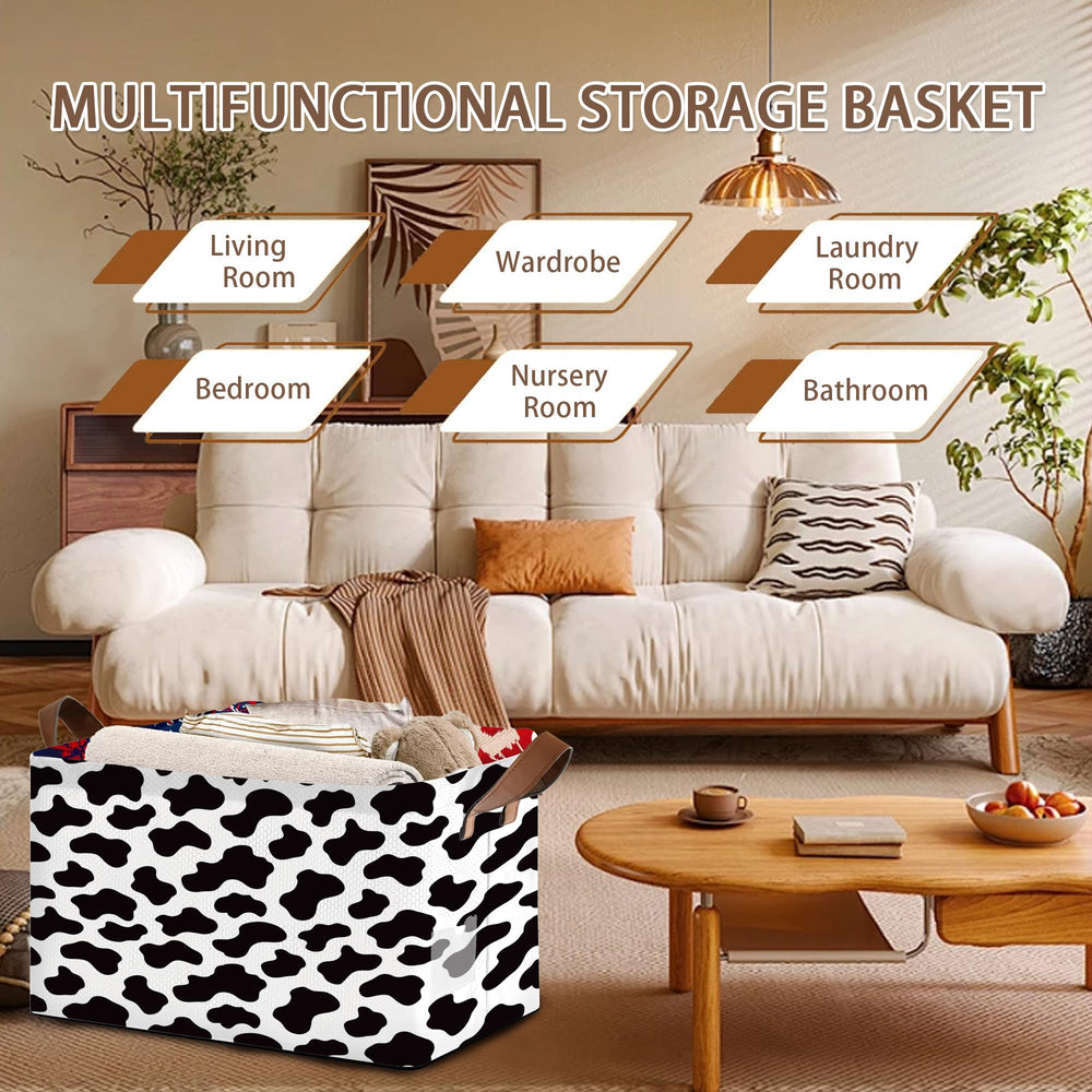 Mogifedc cow-pattern open-top basket ideal for laundry and toys
