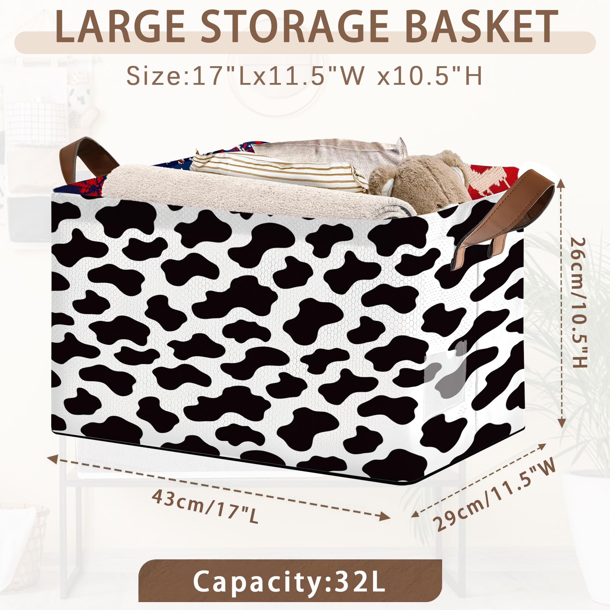 Mogifedc cow-pattern basket folded flat for compact storage
