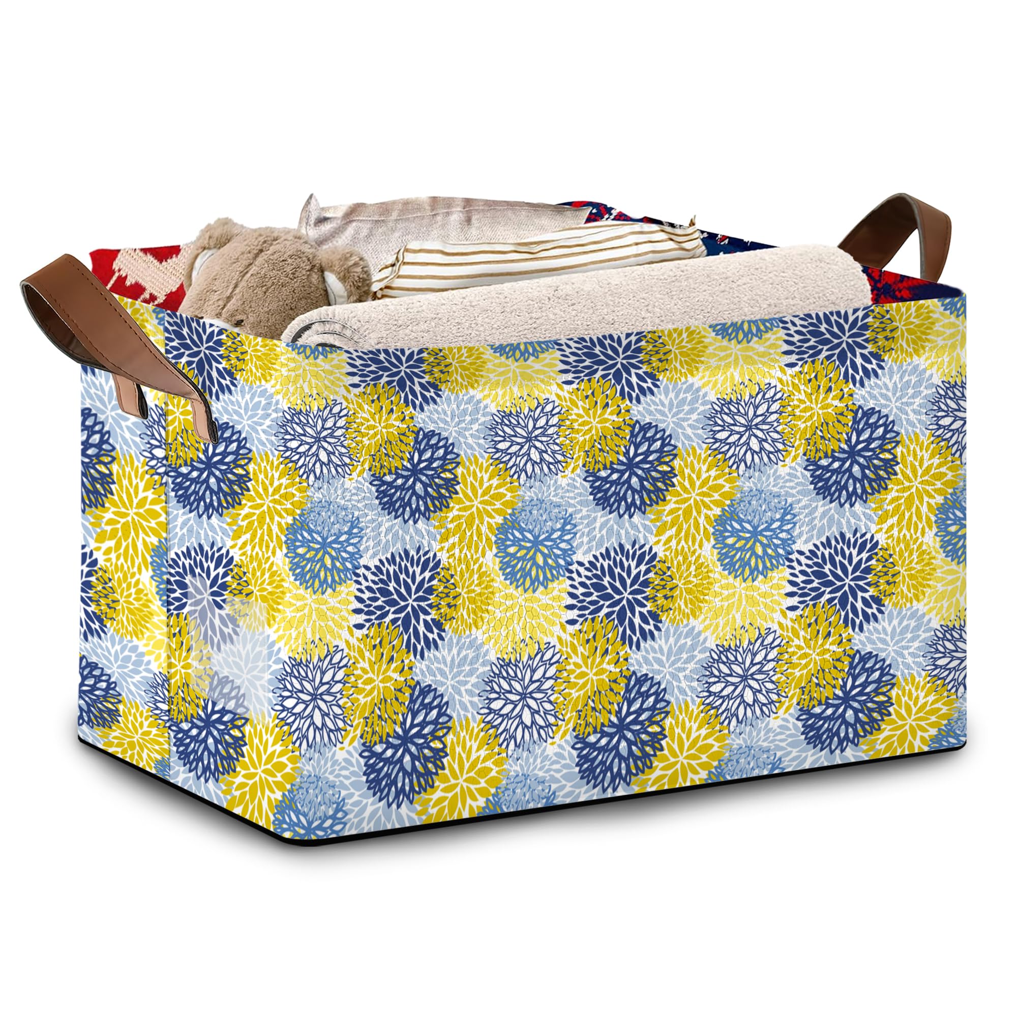 Mogifedc Floral Chrysanthemum Storage Basket front view for stylish living room organization.