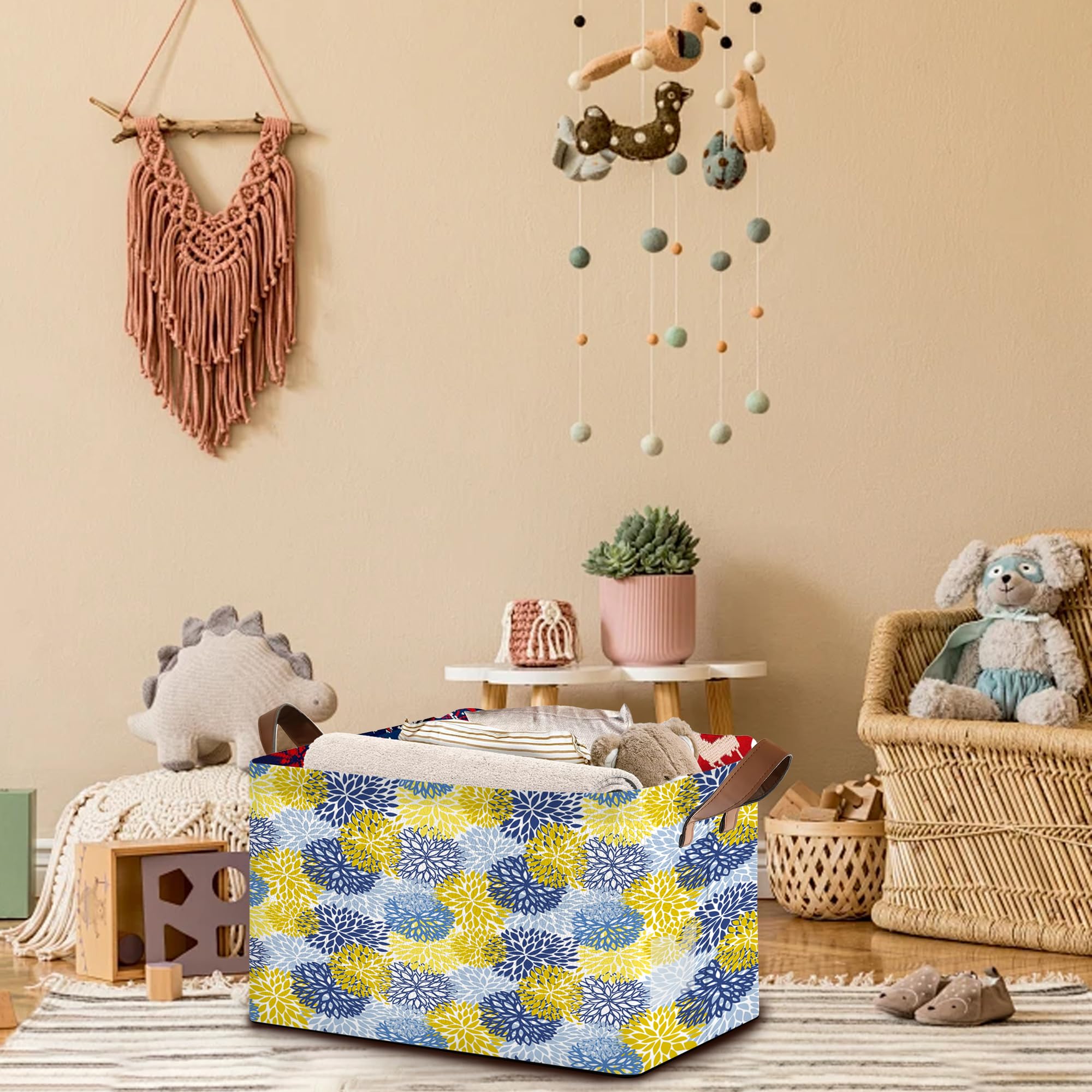 Mogifedc Sturdy fabric basket with top and side supports in living area.
