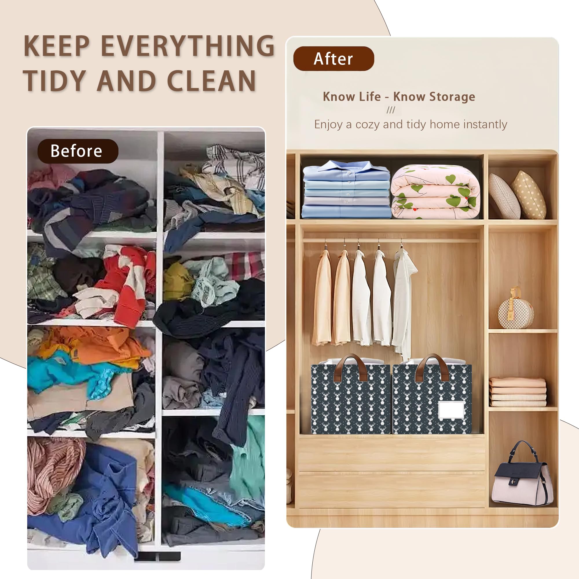 Mogifedc Forest Deer Basket in a bedroom demonstrating versatile organization