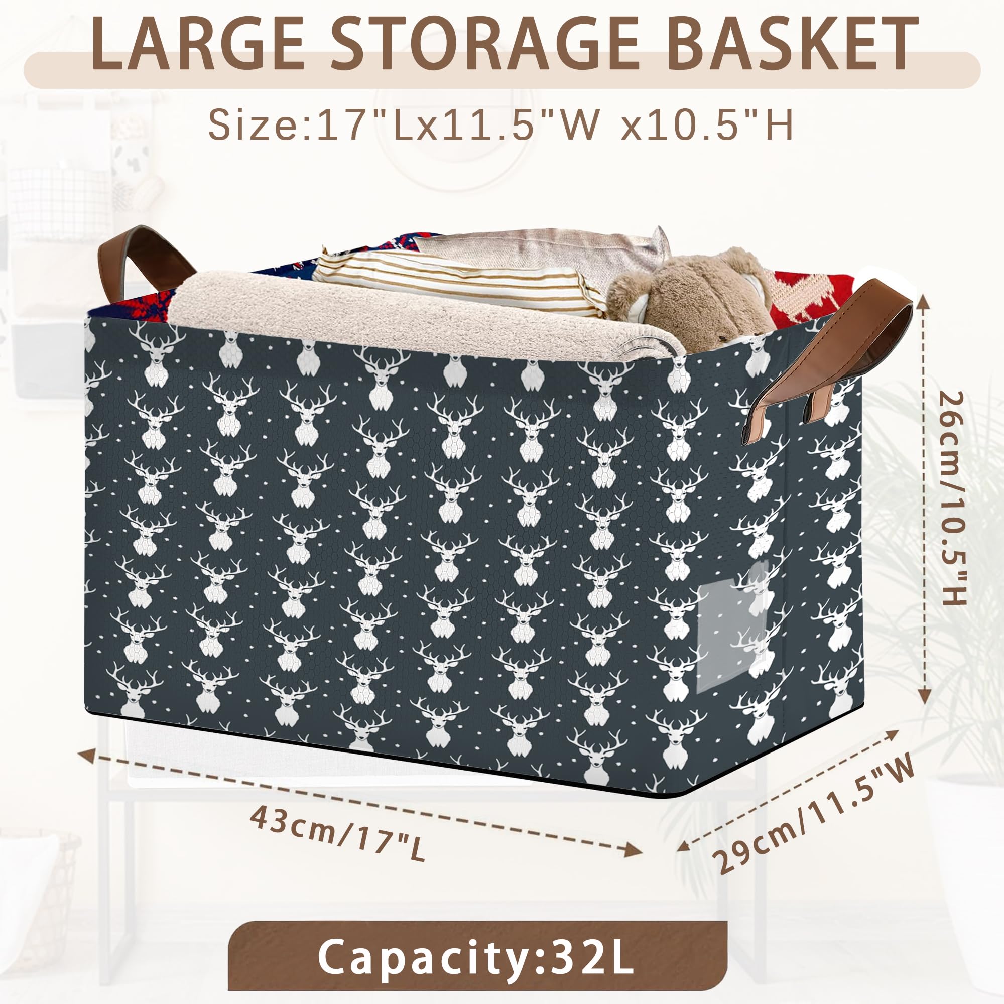 Mogifedc Grey Deer Storage Basket handles closeup with reinforced stitching