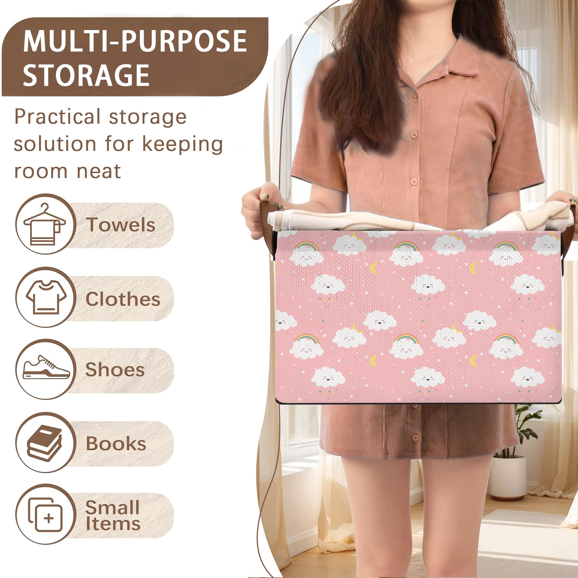 Mogifedc Pink Cloud Basket folded for compact storage in small spaces.