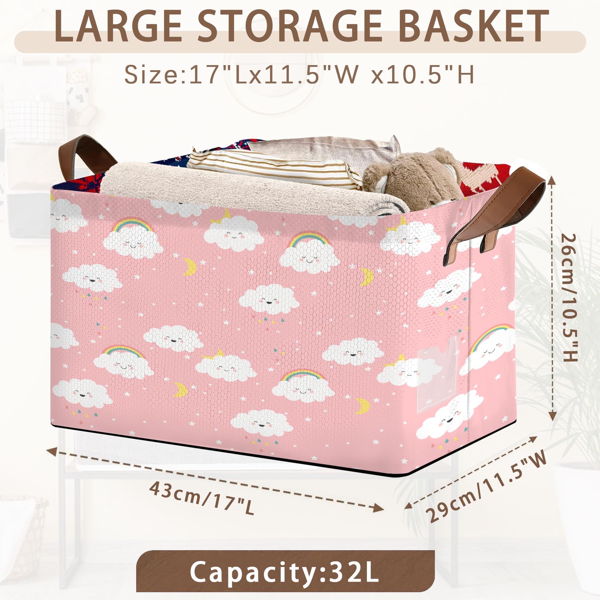 Mogifedc Pink Cloud Basket leather handles close-up showing reinforced stitching.
