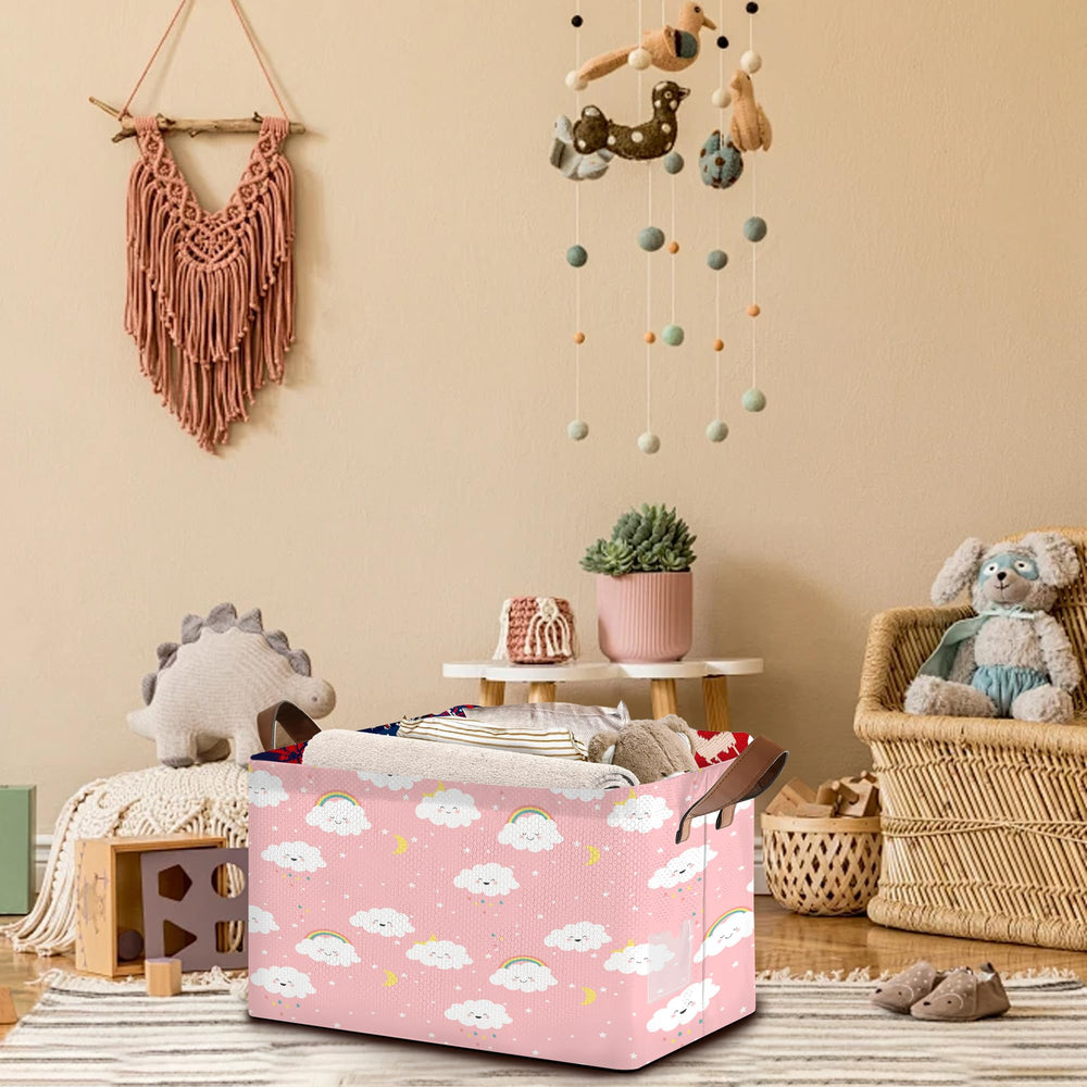 Mogifedc Pink Cloud Basket used as a toy organizer in a kids room.