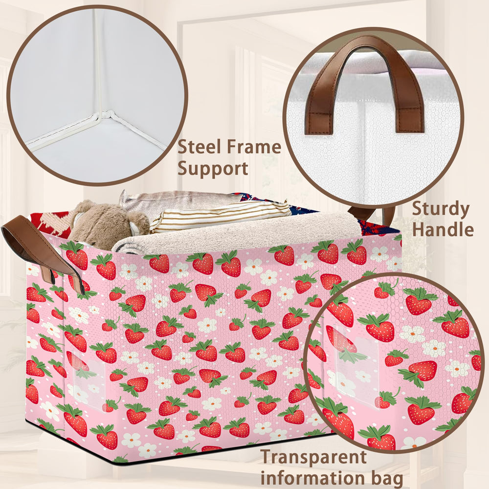 Mogifedc Pink Strawberry bin in living room beside sofa for quick access to essentials.