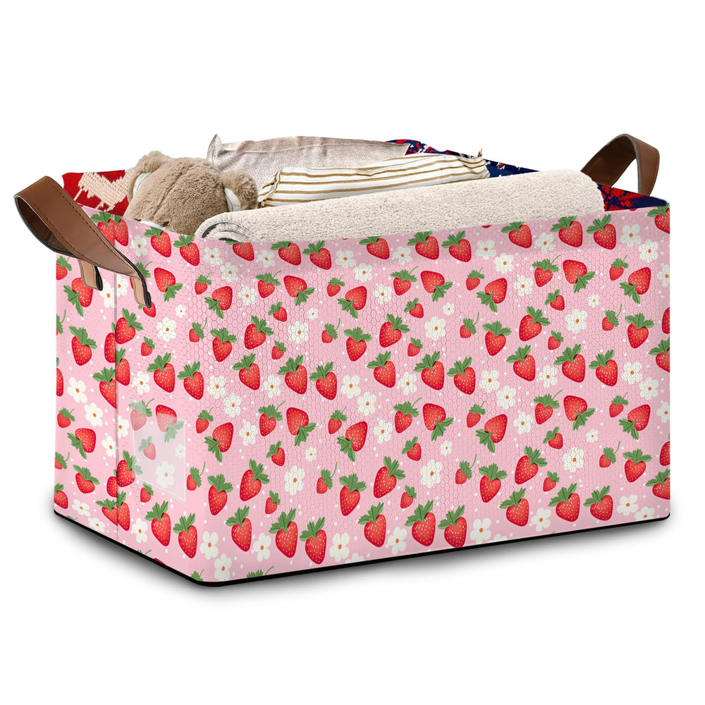 Mogifedc Pink Strawberry storage bin standing upright with sturdy frame for reliable organization.
