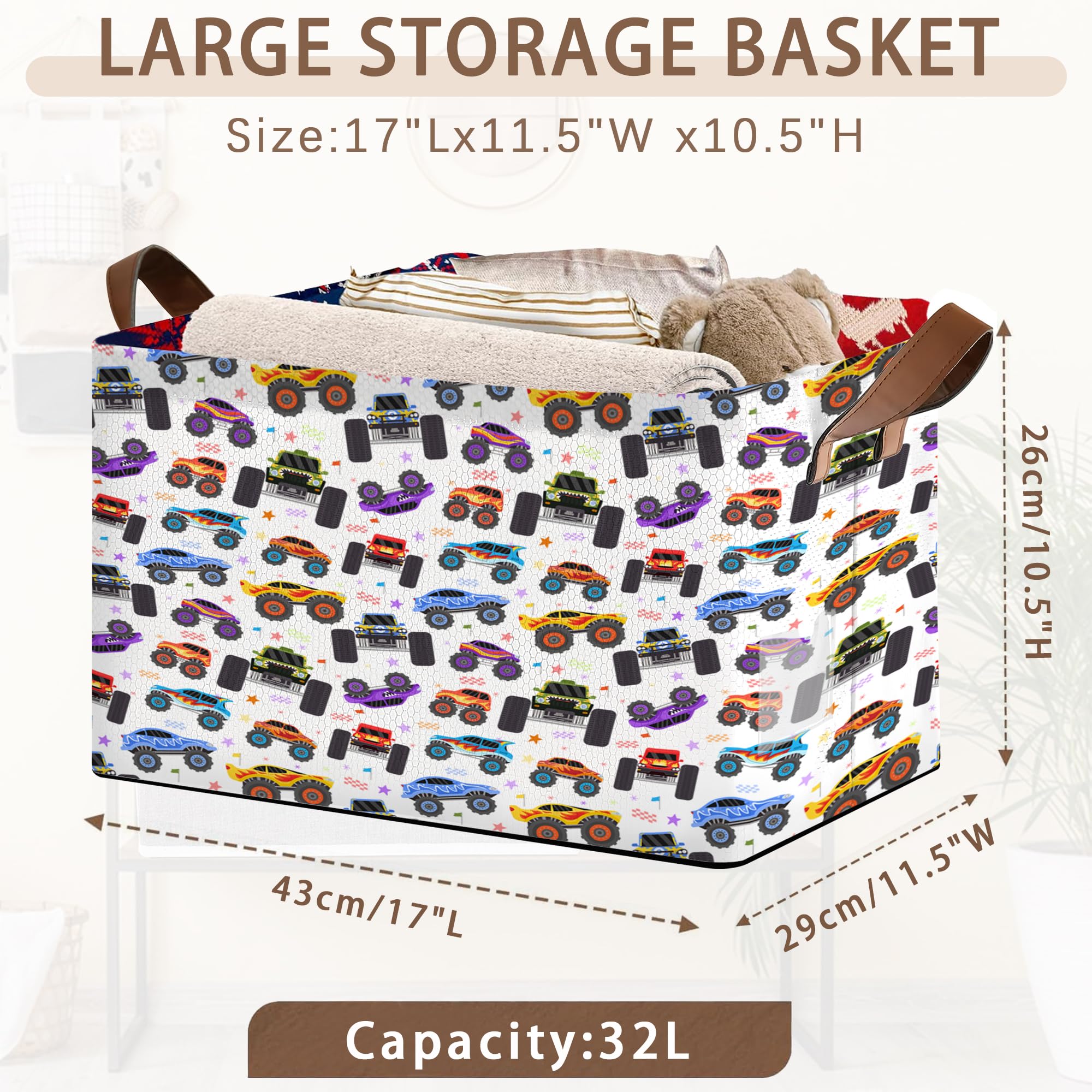 Mogifedc storage basket with leather reinforced handles supports easy transport.