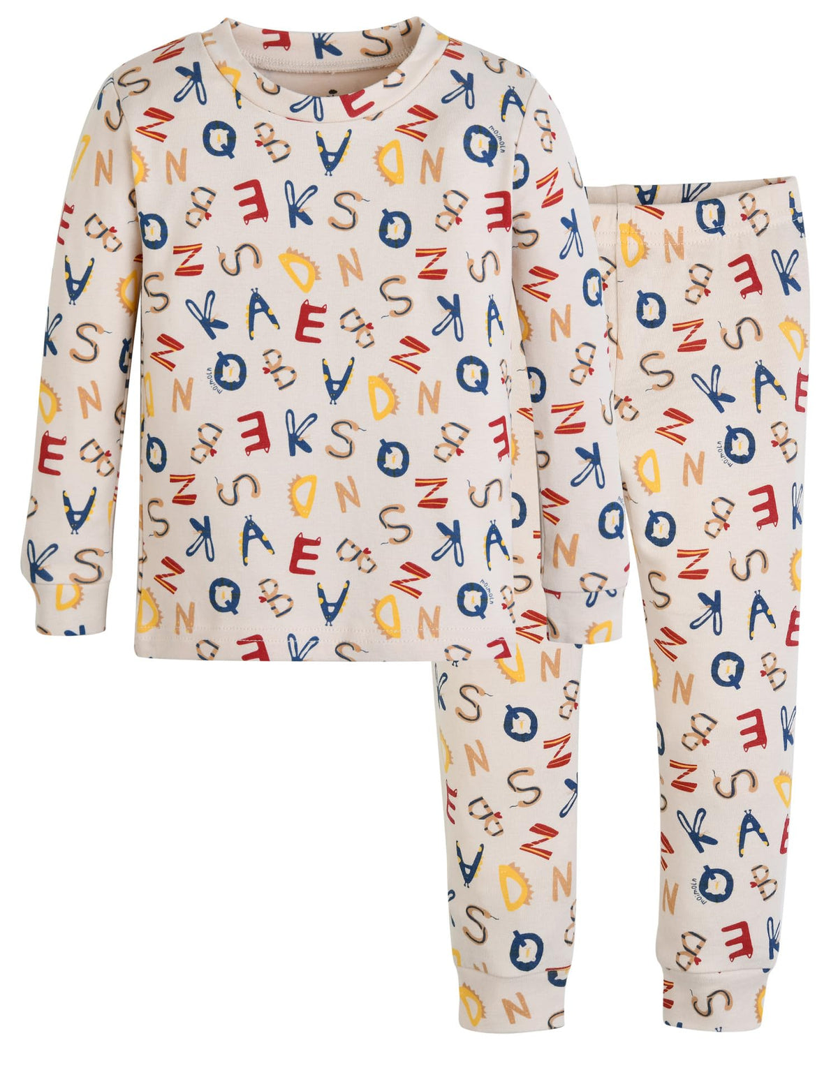 moimoln Alphabet Buddies PJs front view showing playful print and comfy fit