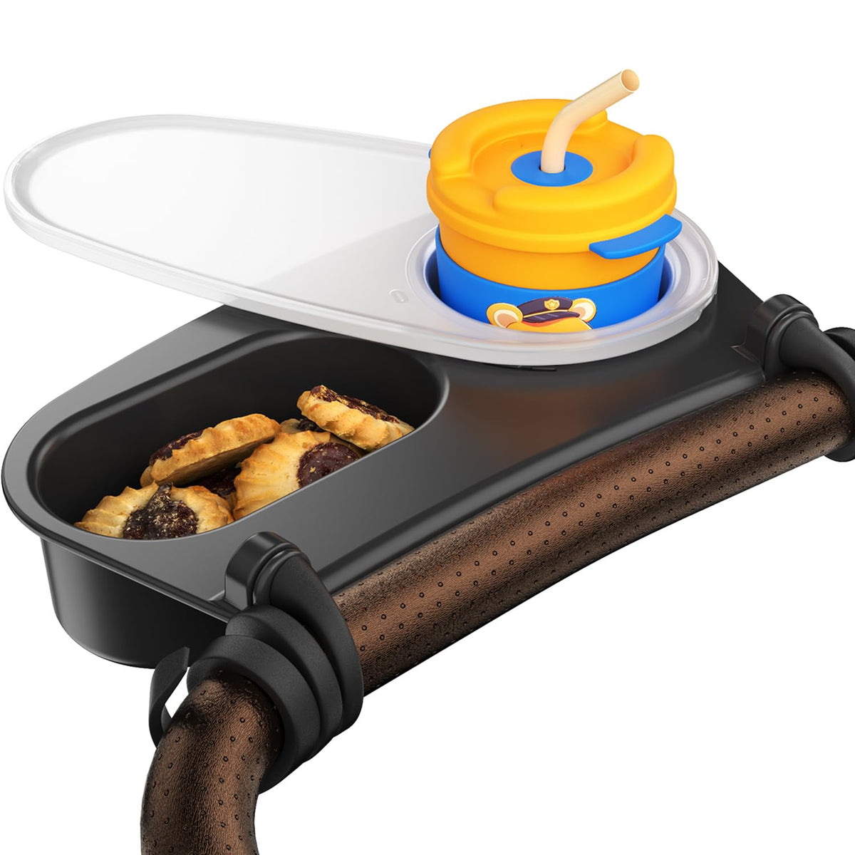 MOJELIM upgrade stroller snack tray attached to Nuna Uppababy Bugaboo for easy snacks