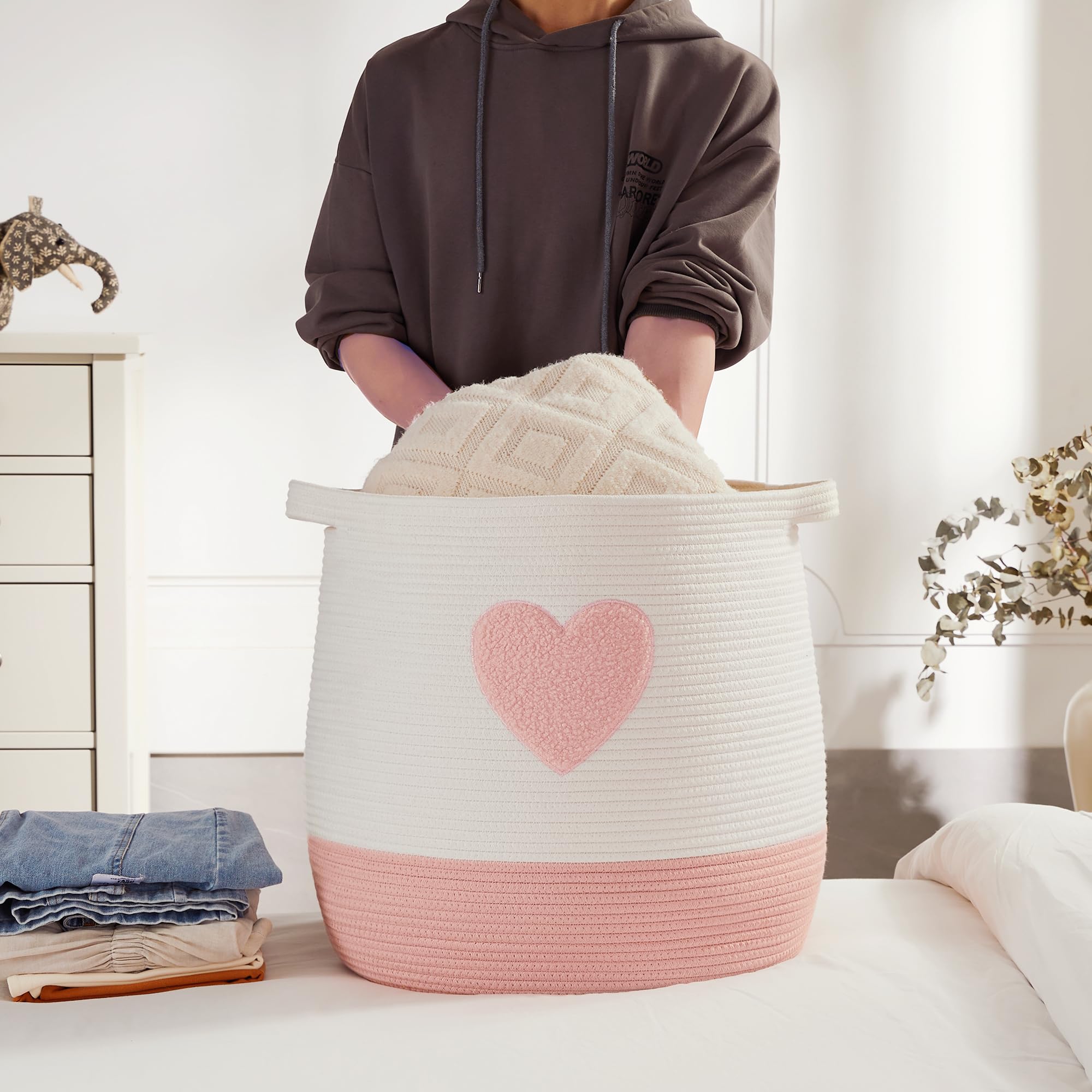 MOJOSCEND 65L rope basket storing towels and toys