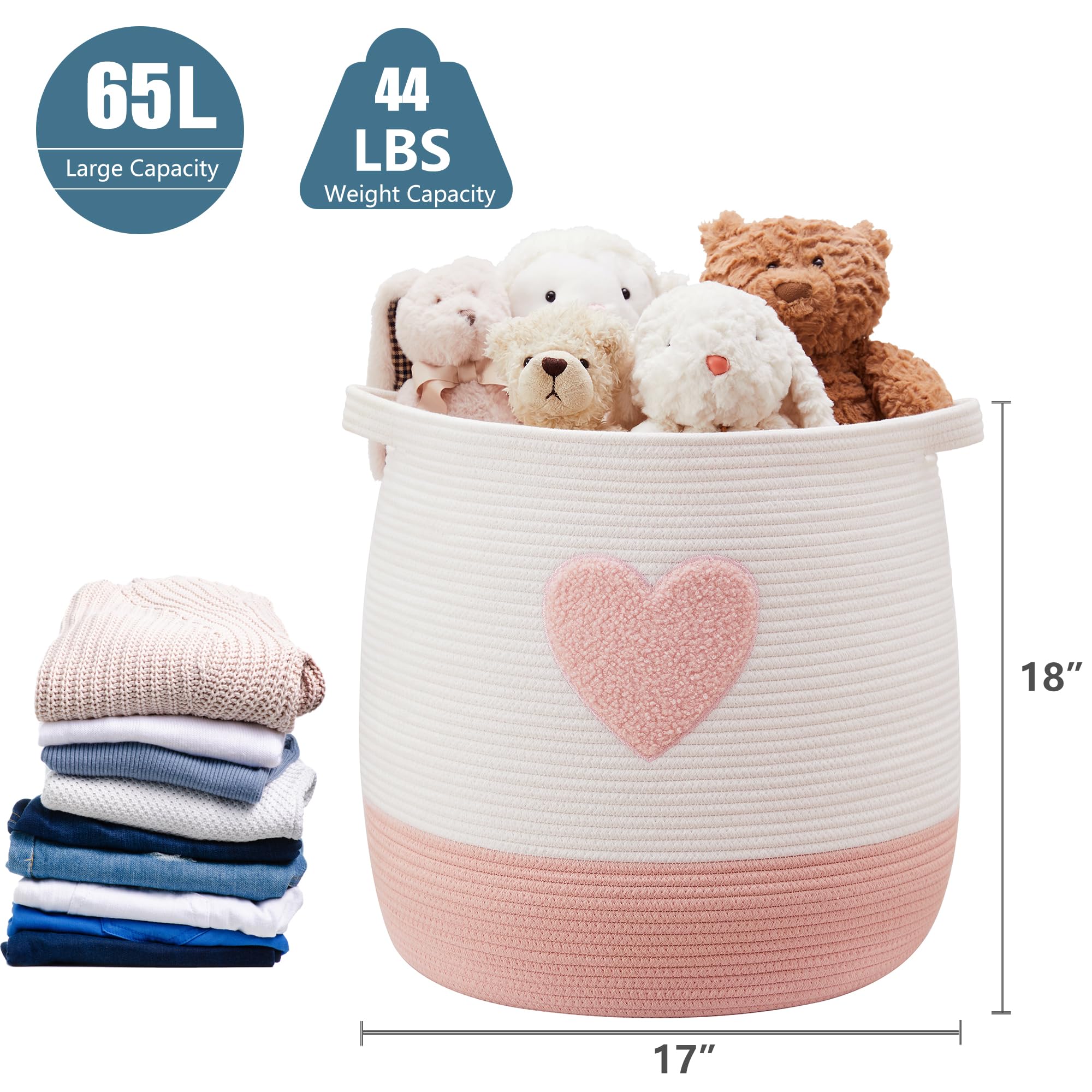 MOJOSCEND 65L pink nursery basket in a bright girl room