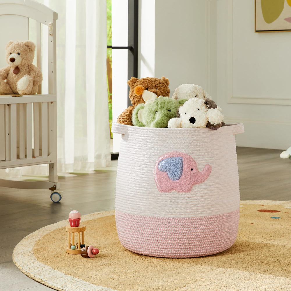 MOJOSCEND cotton rope basket with soft handles, easy to carry between rooms