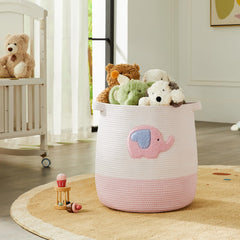MOJOSCEND cotton rope basket with soft handles, easy to carry between rooms