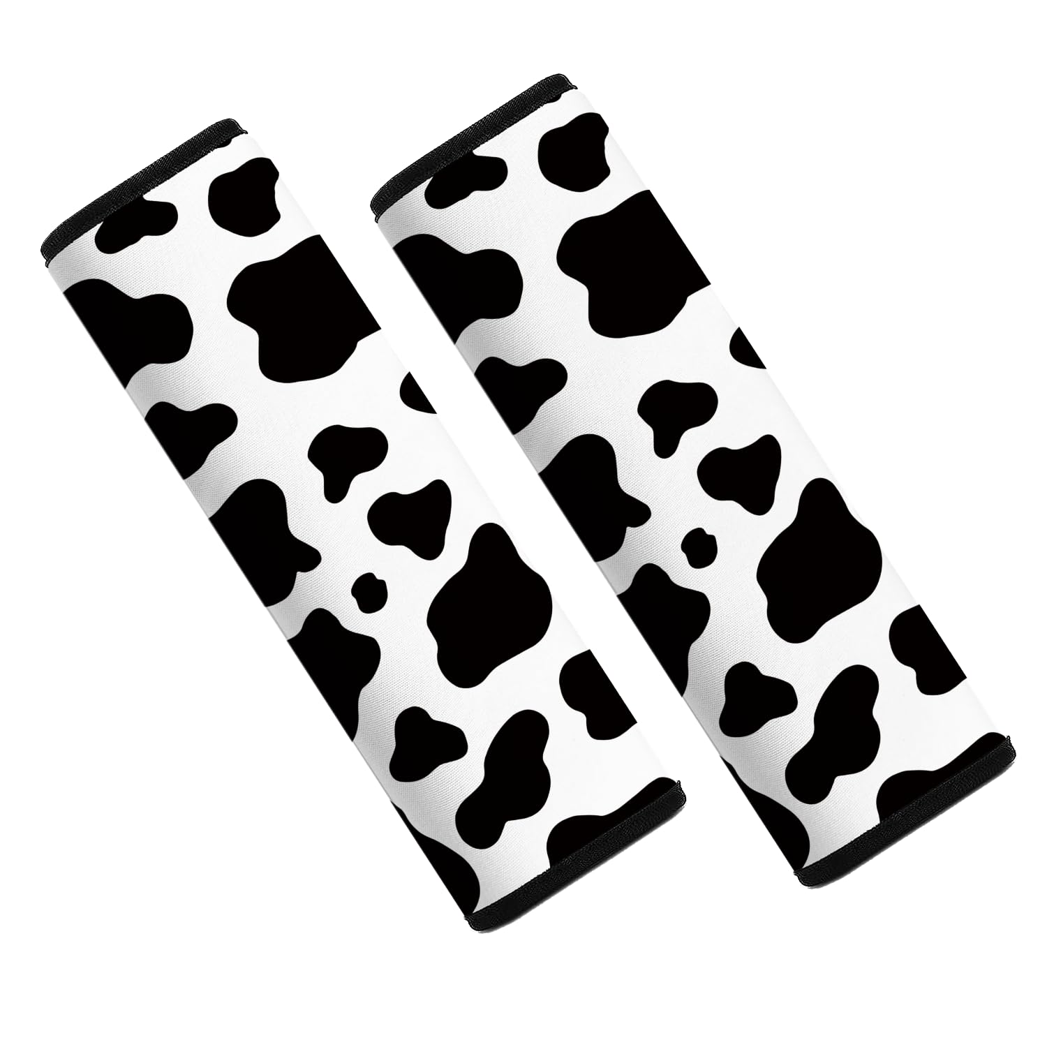 Mokiwala cow-pattern seatbelt pad close-up on soft neoprene for comfort