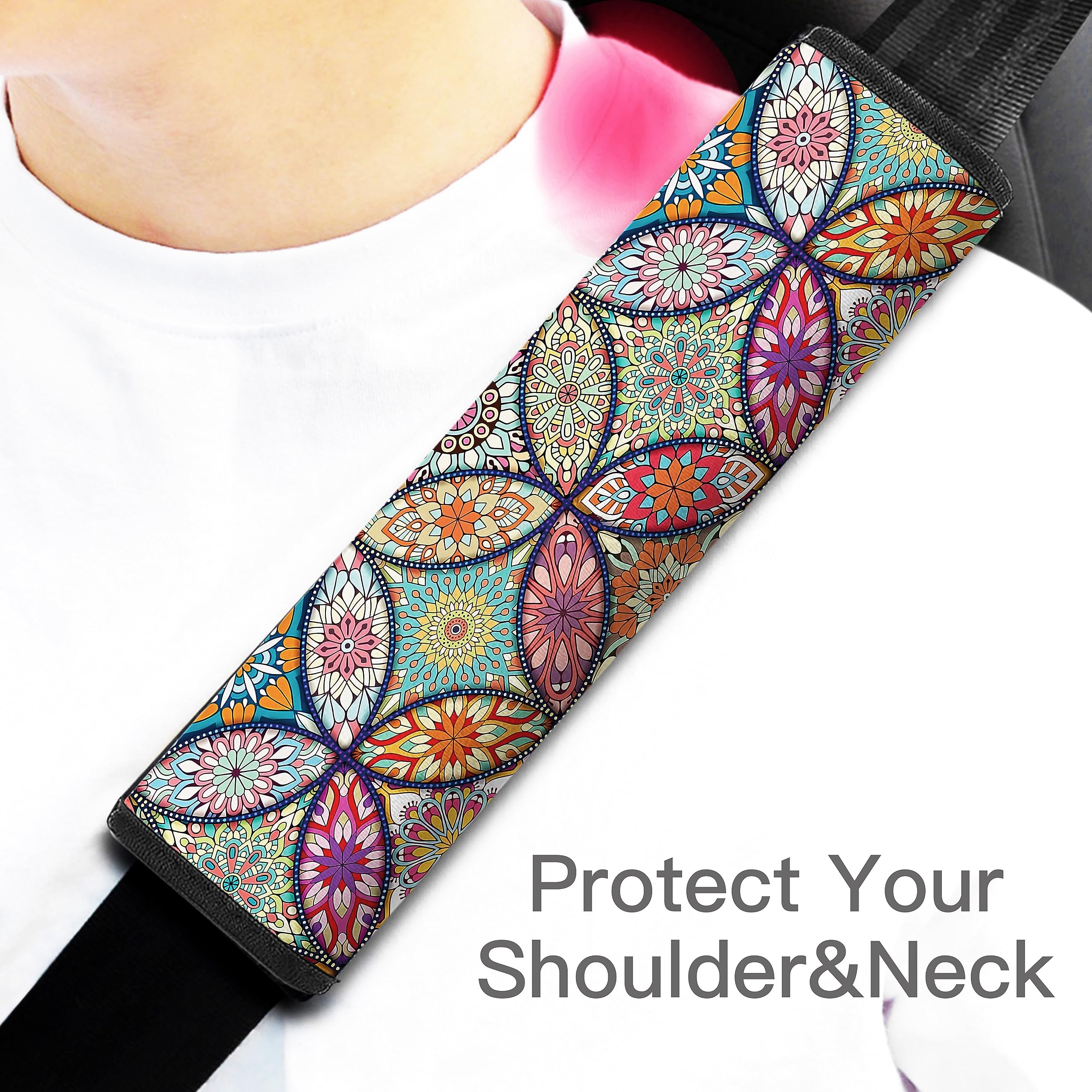 Mokiwala seat belt pad with durable rounded edges for a smooth touch.
