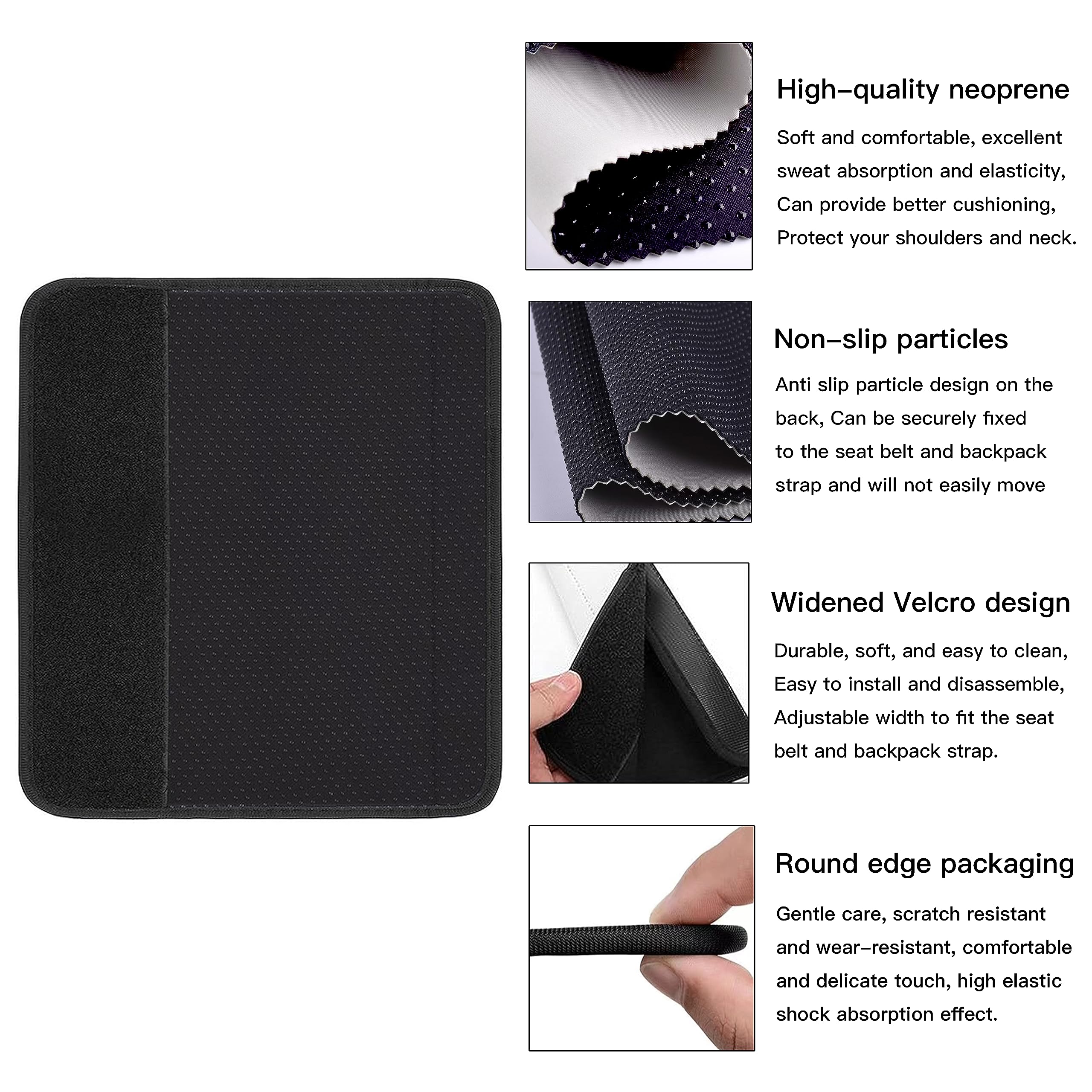 Mokiwala universal-fit seatbelt pad on various straps