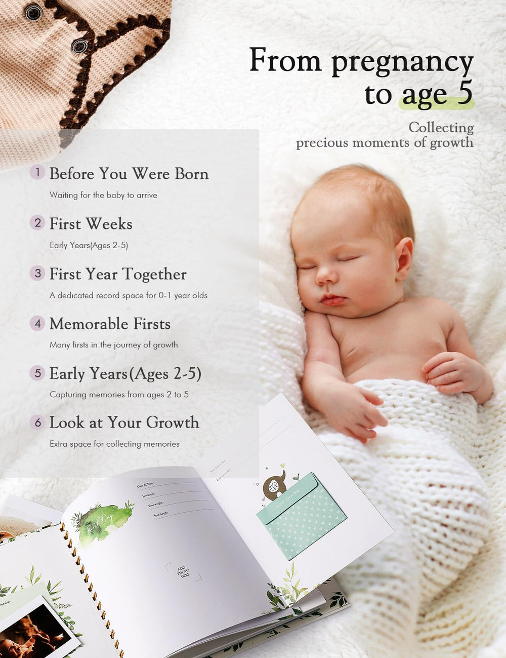 Molekaus baby book lay-flat design for easy writing