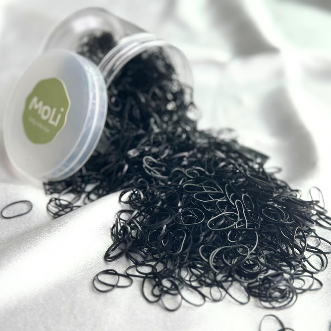 MoLi Baby Collection tiny black elastic bands closeup for delicate toddler hair