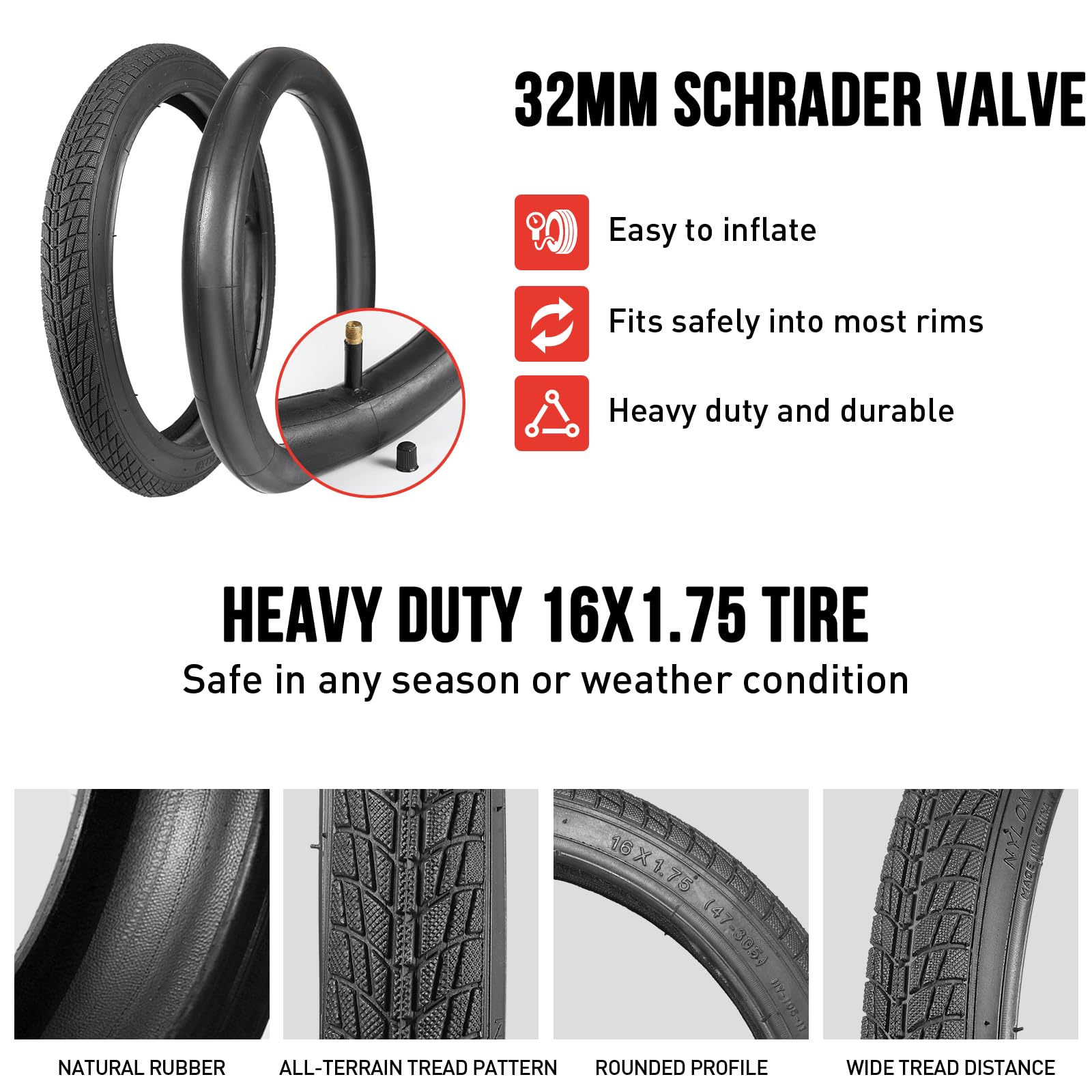 Molibisty 16x1.75 inner tube AV32mm showcases airtight, cushioned rides.