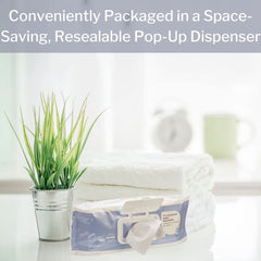 Hypoallergenic, alcohol-free wipes in a resealable dispenser