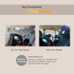 Mollycoddle cover for rear-facing and forward-facing seats providing shade and privacy