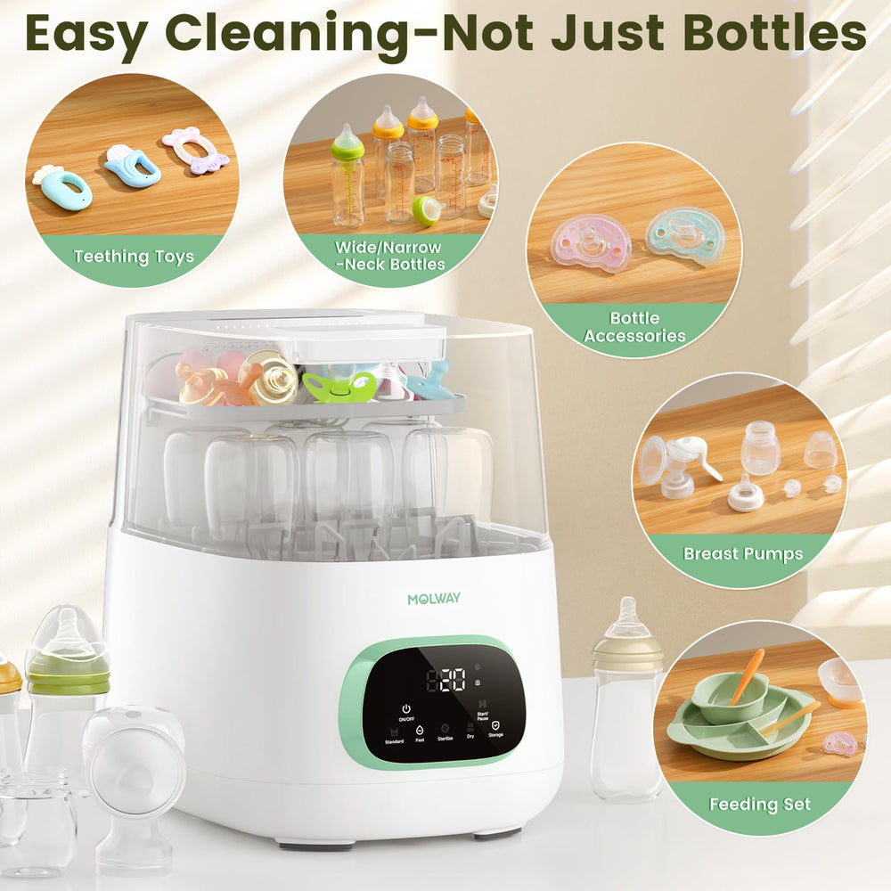 MOLWAY steam sterilization feature for hygienic bottle preparation.