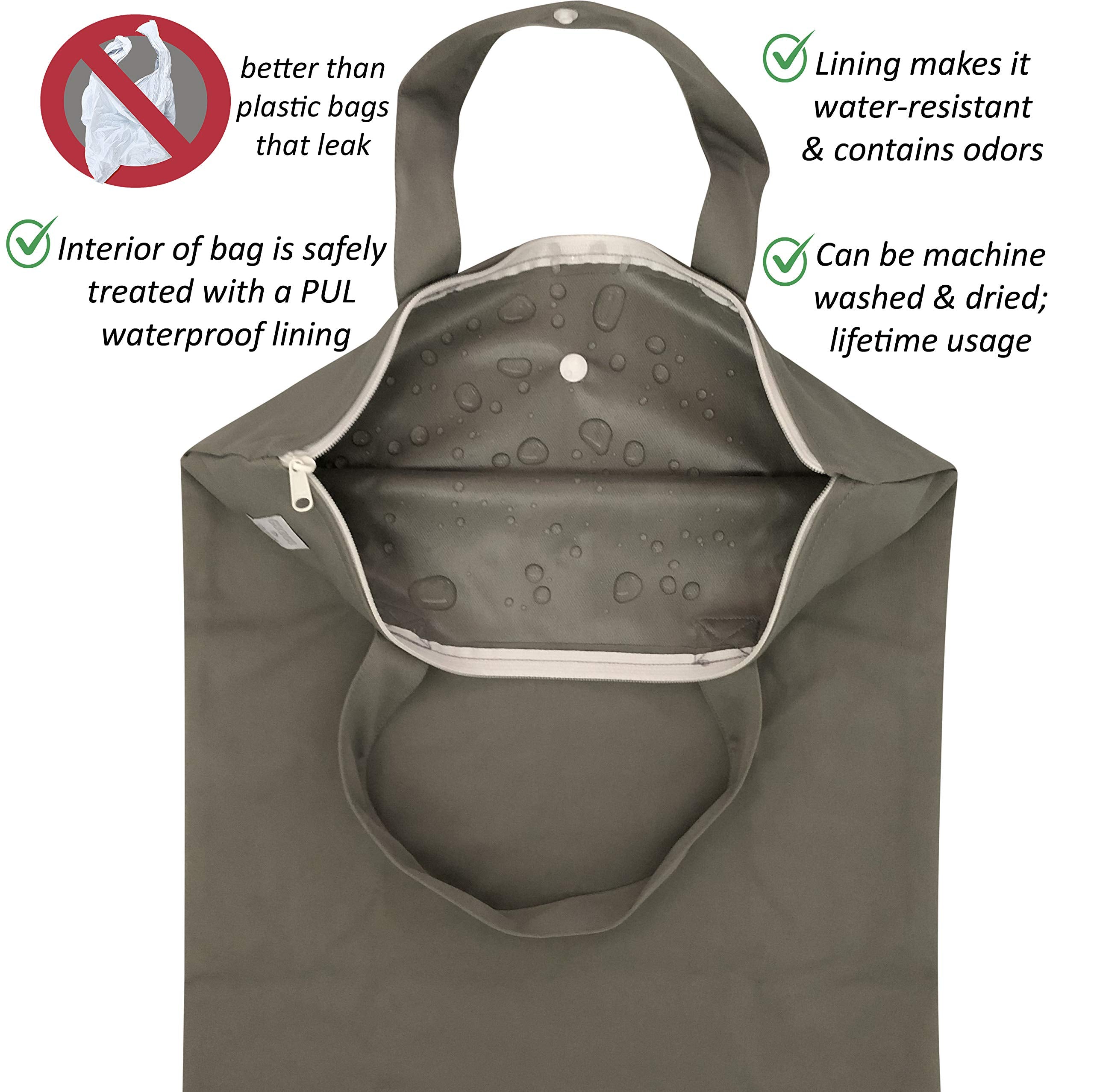 MOM & BAB wet bag blue-gray keeps cloth diapers organized and clean.