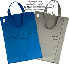 MOM & BAB wet bag blue-gray larger size fits multiple diapers or towels.