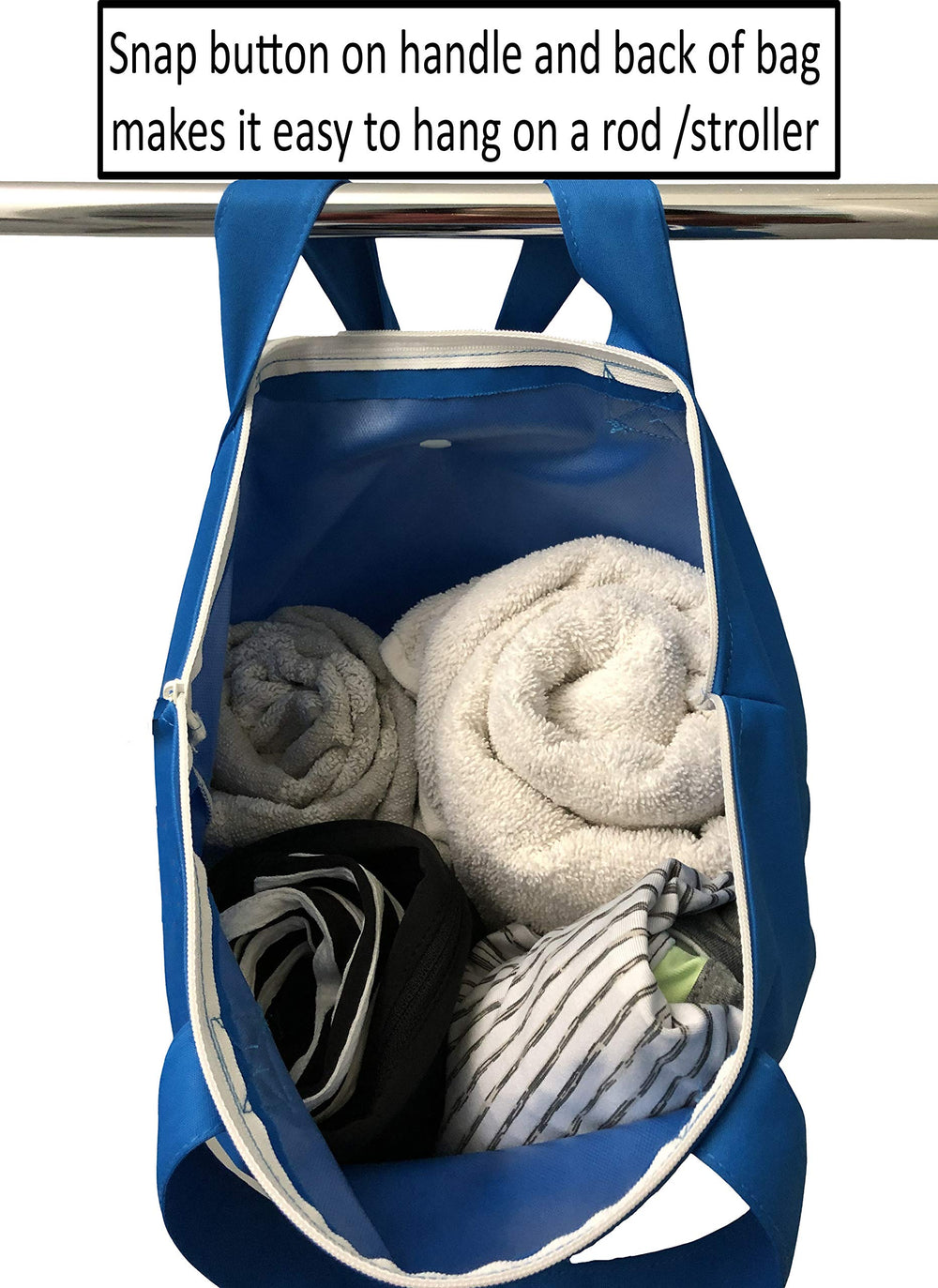 MOM & BAB wet bag blue-gray odor-seal helps trap smells between washes.