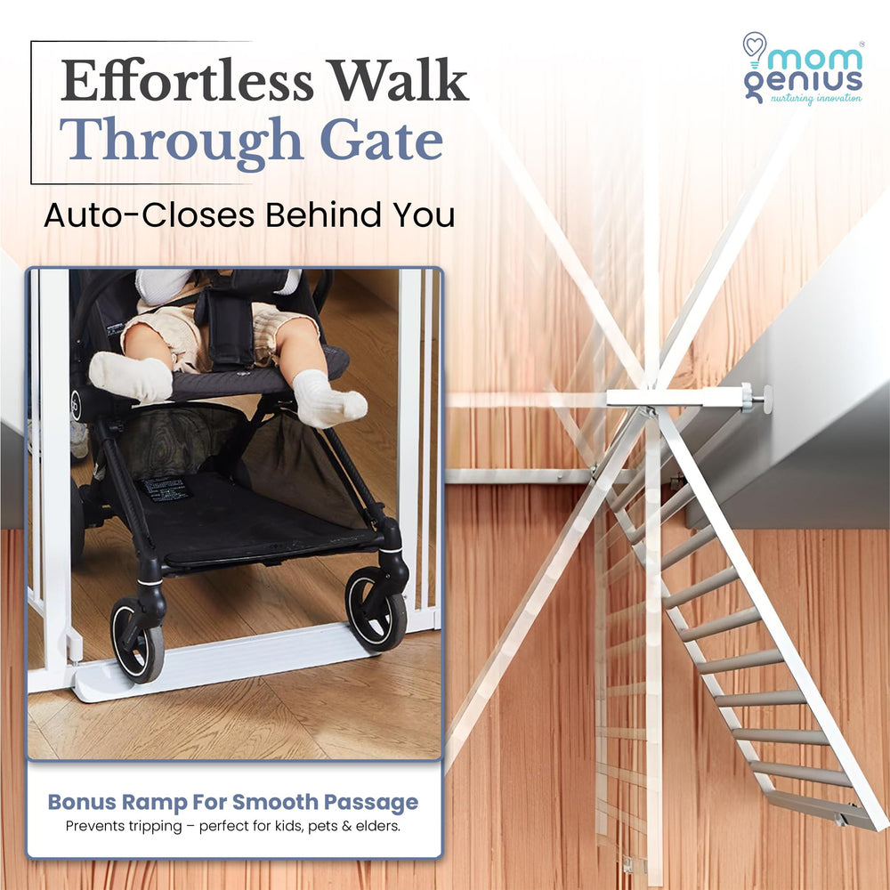 Mom Genius extra-wide gate with extensions for wide openings and flexible placement