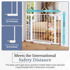 Mom Genius pressure-mount gate installs without tools for wall-friendly setup.