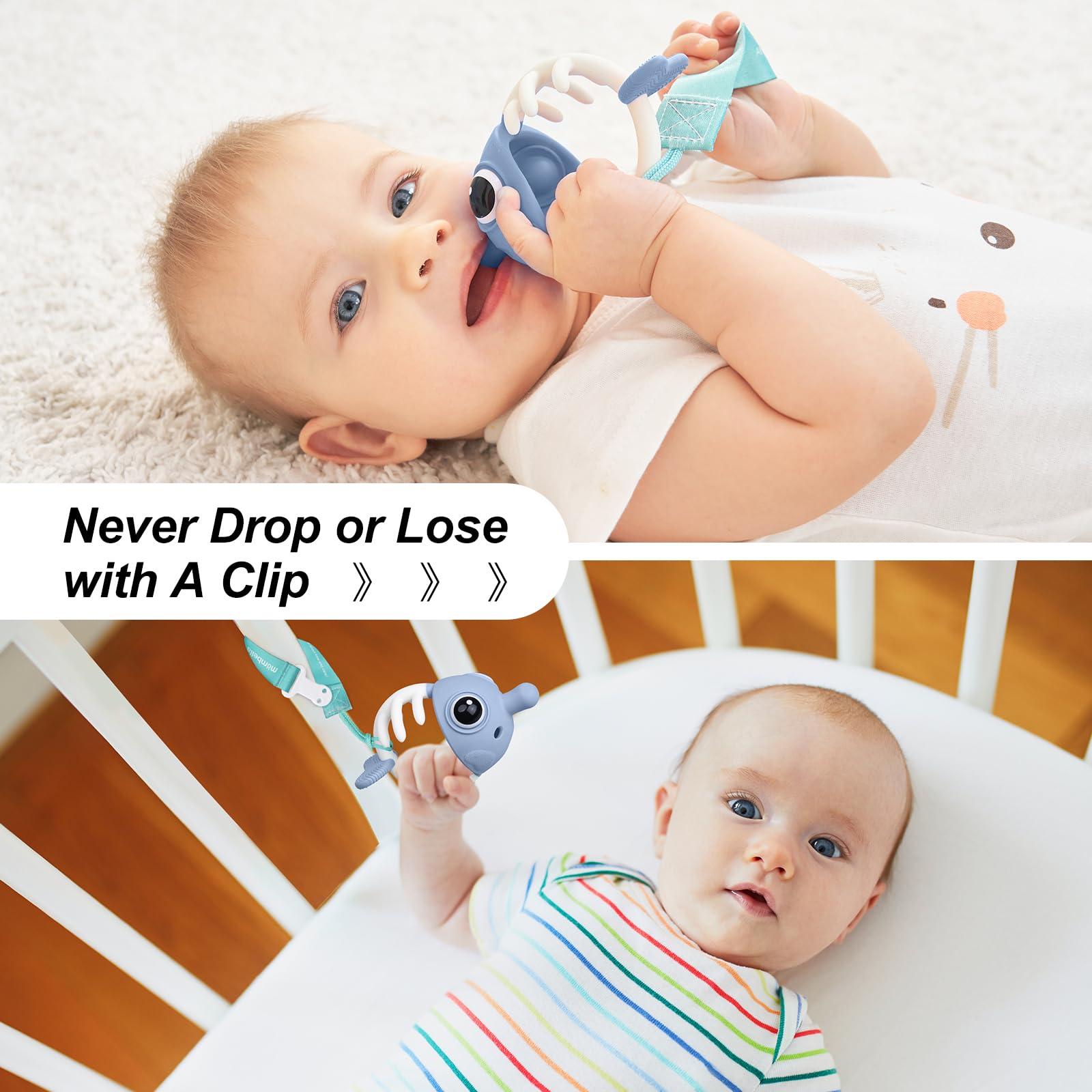 Mombella baby teether dishwasher safe for easy cleaning after drool moments.