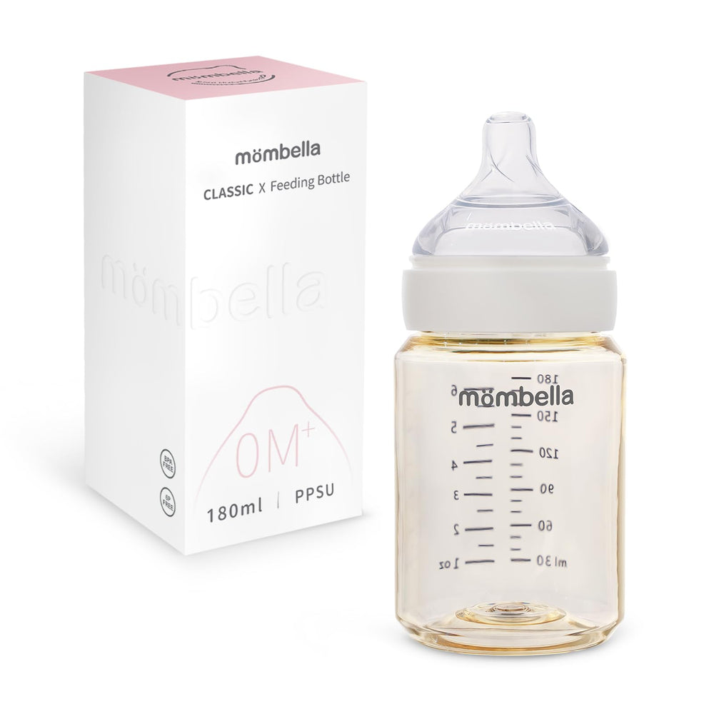 Mombella bottle ivory 6oz with clear measurement scale for precise feeding.