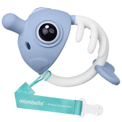 Mombella clownfish teether blue close-up showing soft silicone texture for soothing gums.