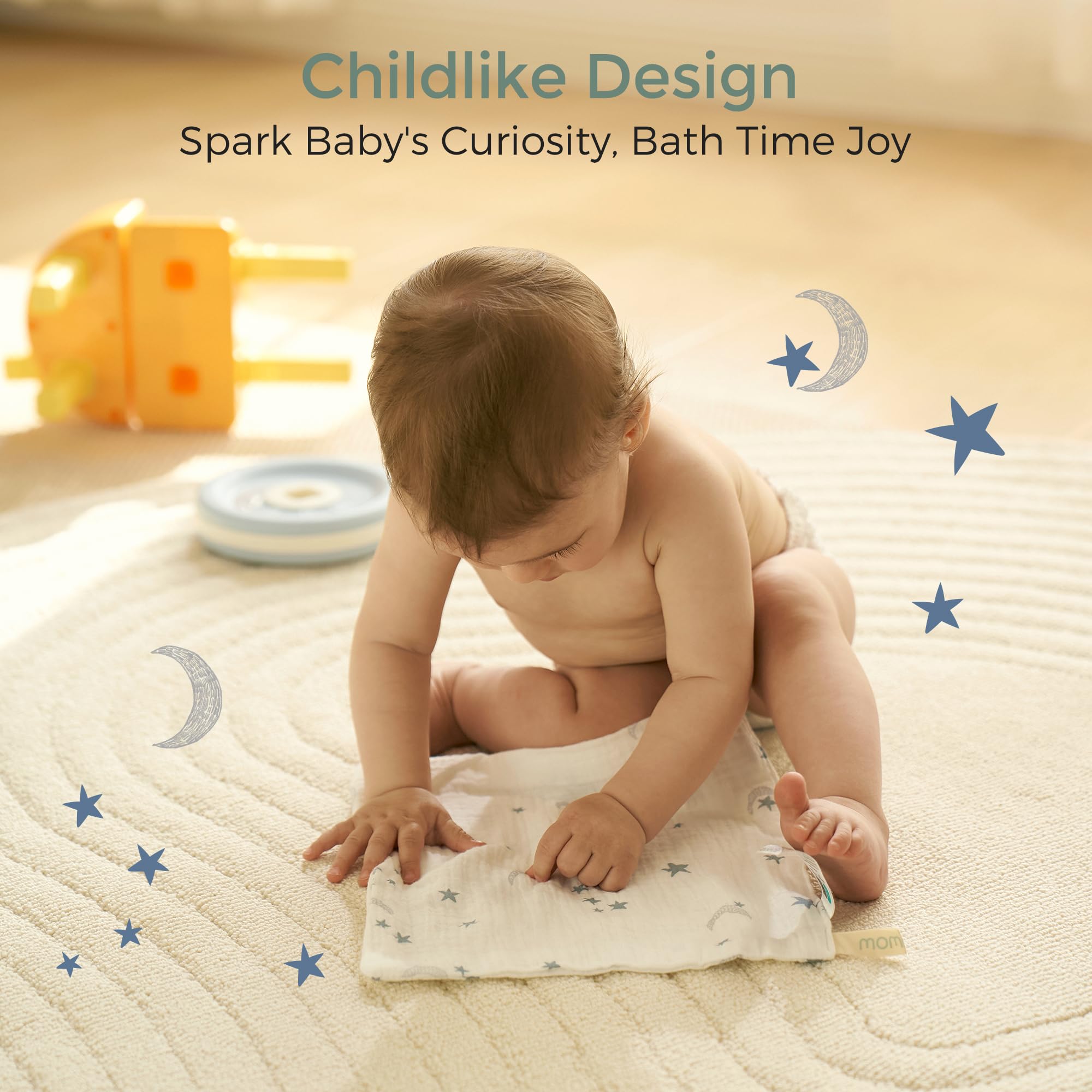 Momcozy 10x10 inch cloth ready for versatile bath time use.