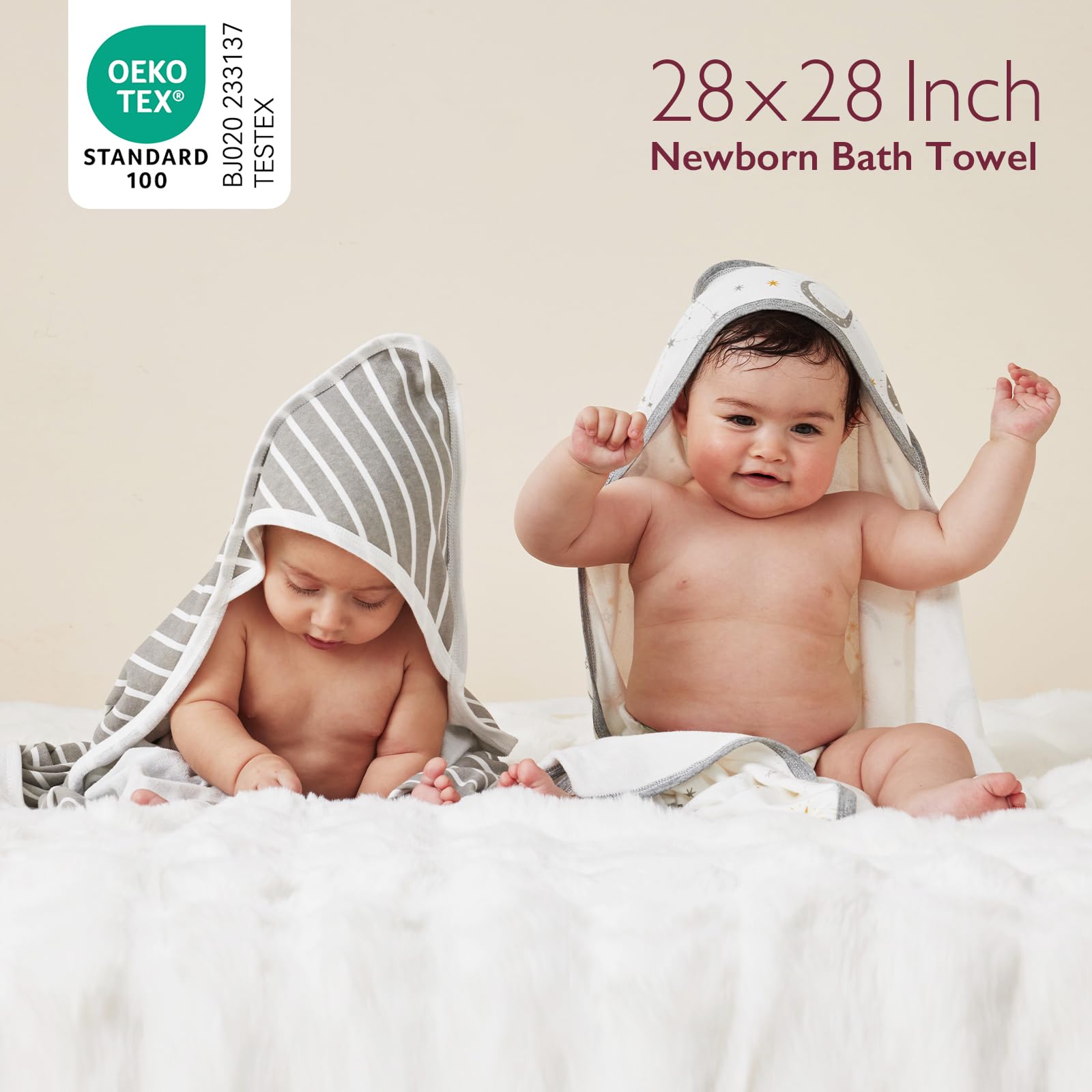 Momcozy 28x28 inch hooded towel wraps newborn to toddler for everyday bath time.