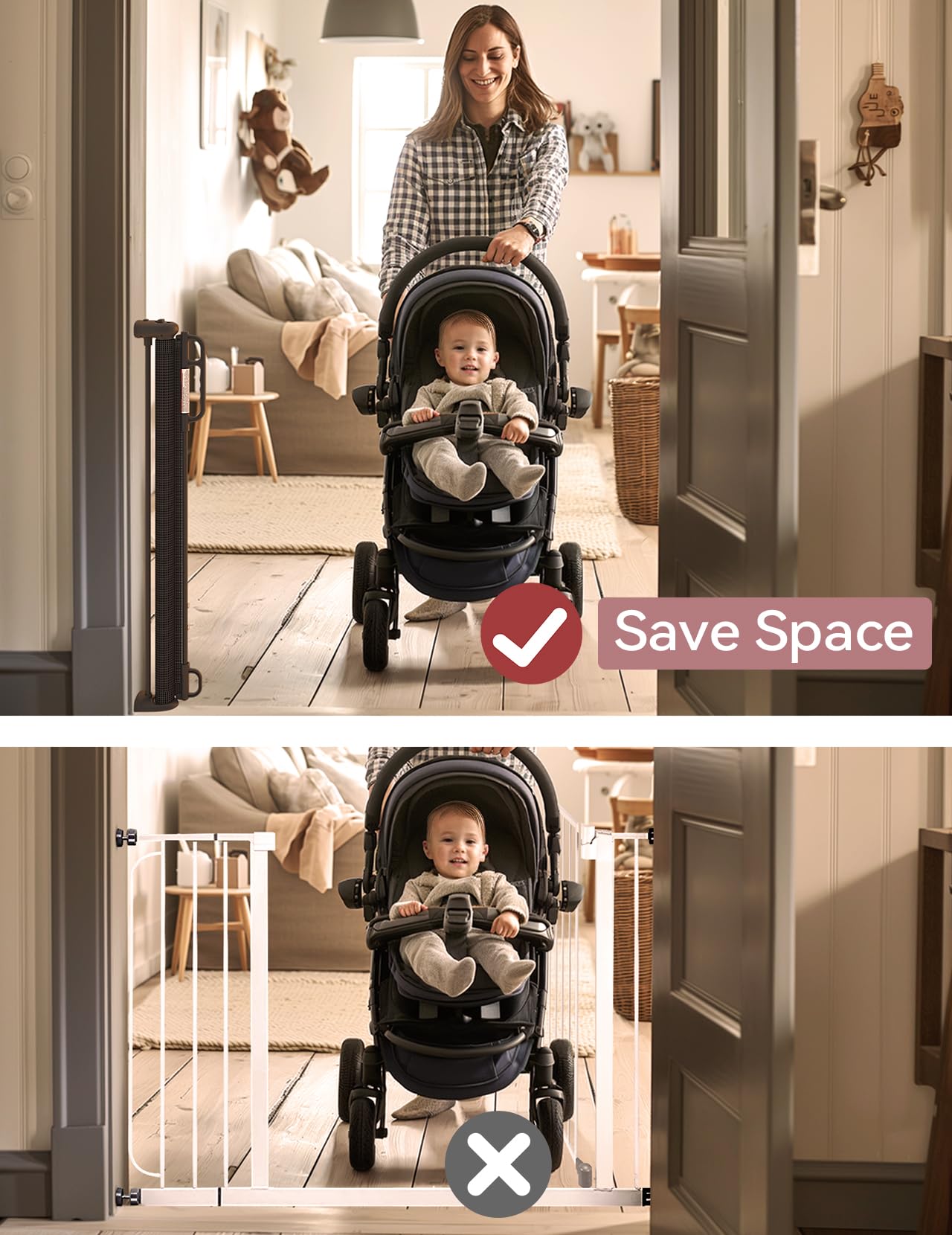 Momcozy 33-inch tall gate provides a tall, secure barrier.