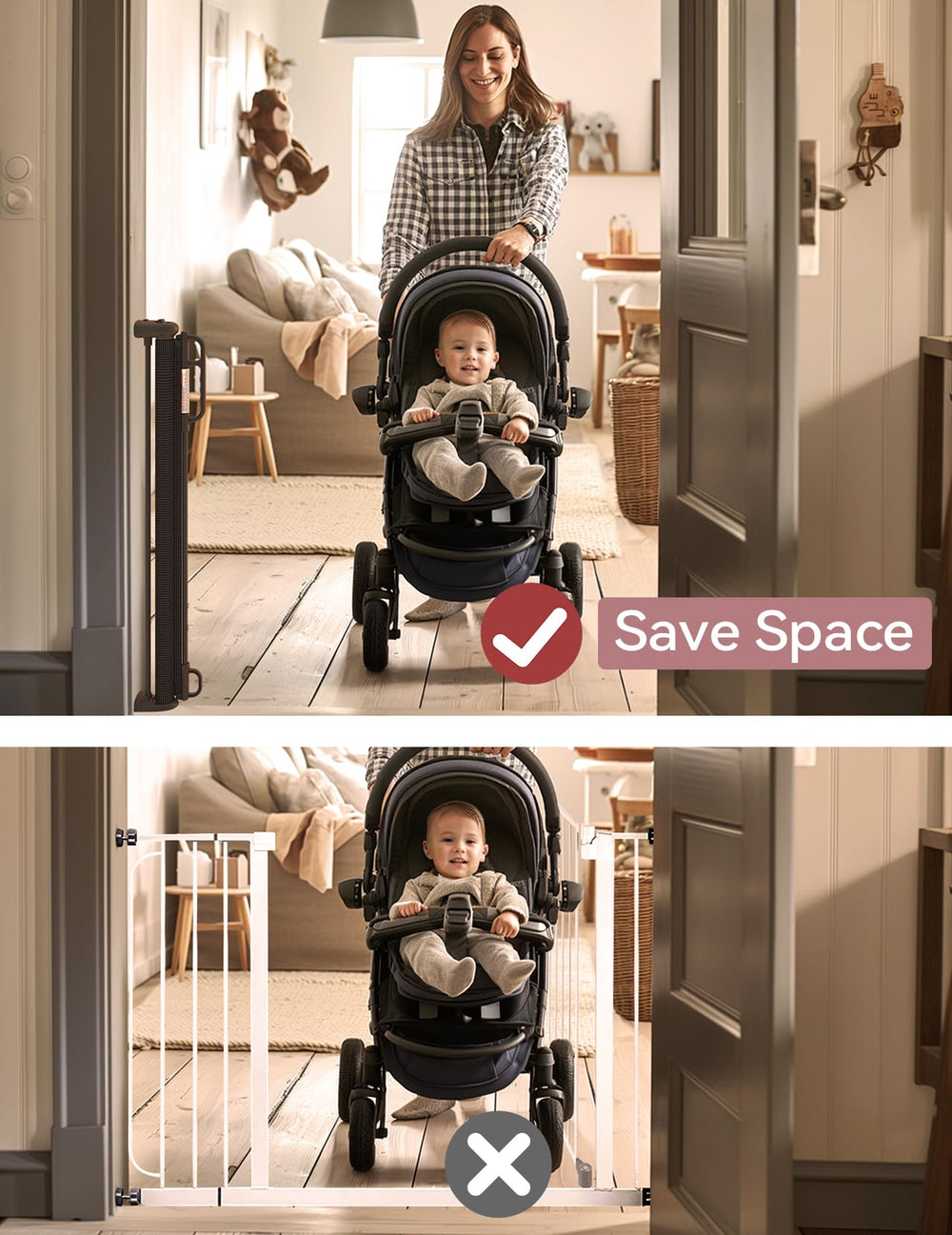 Momcozy 33-inch tall gate provides a tall, secure barrier.