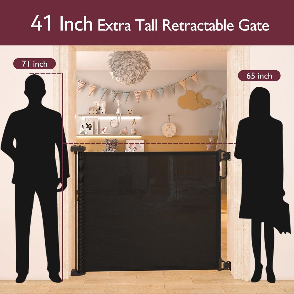 Momcozy 41in-tall mesh gate provides height and supervision for active play.