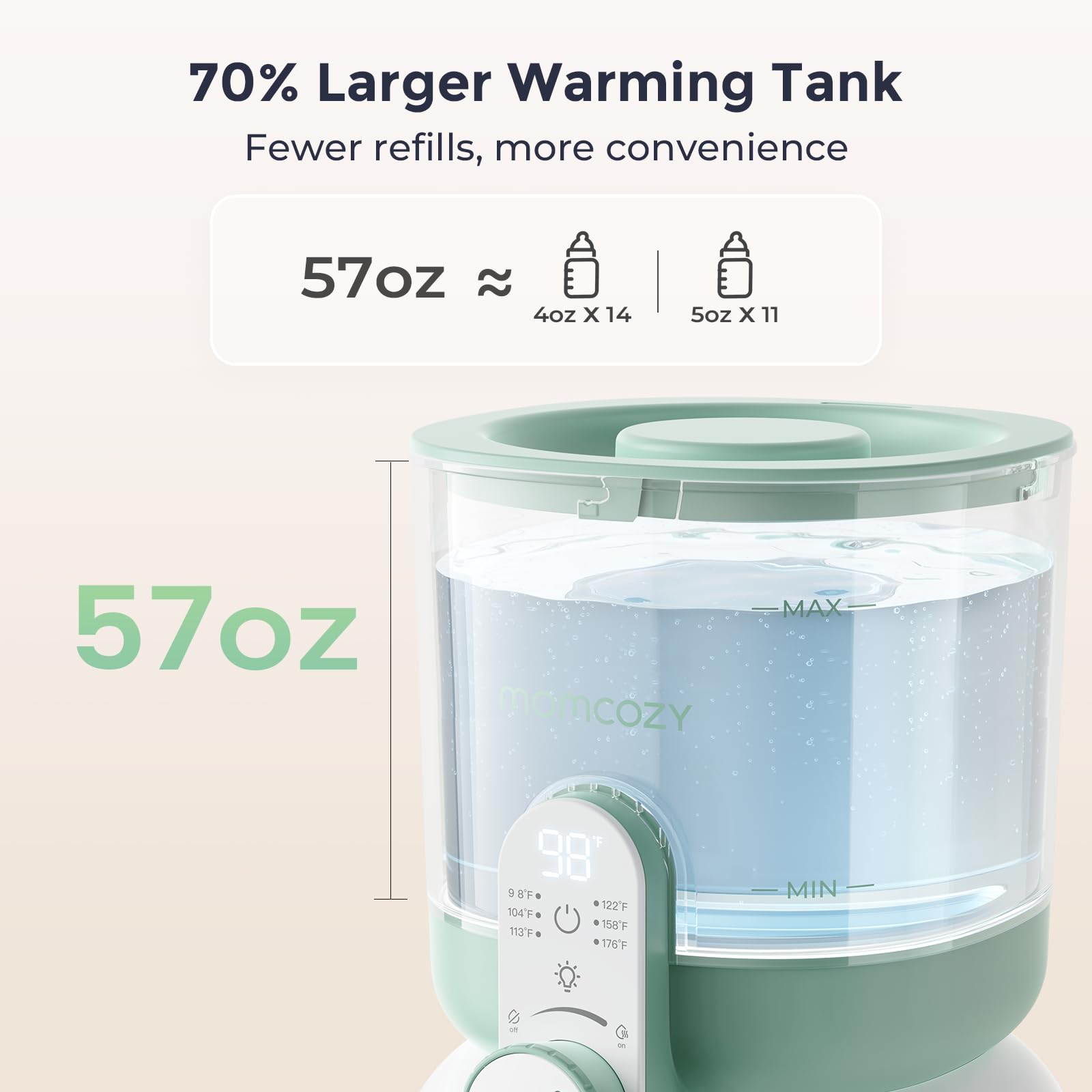 Momcozy 57oz tank capacity ready for multiple bottles