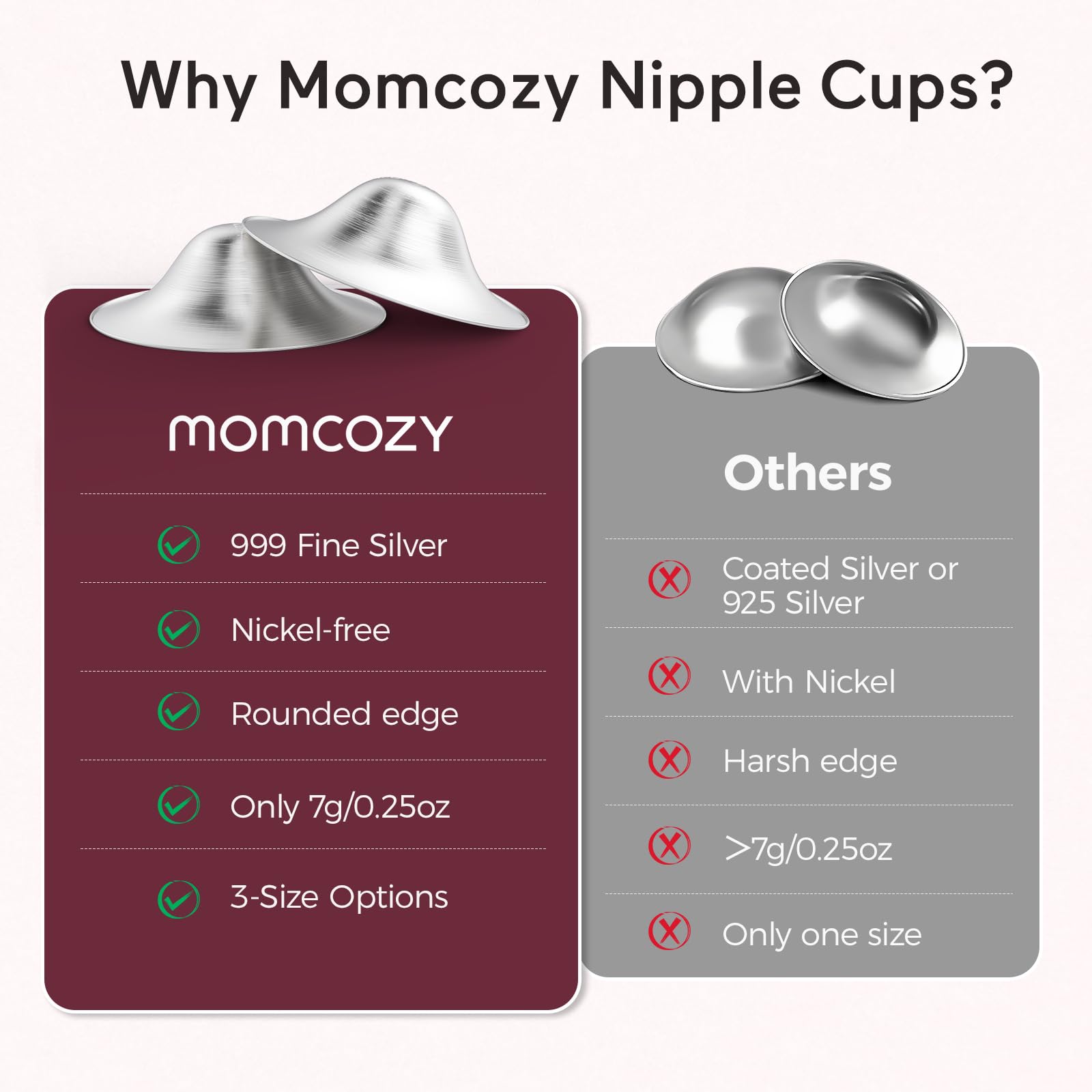 Momcozy 999 Silver Nursing Cups worn over a pad for discreet protection.
