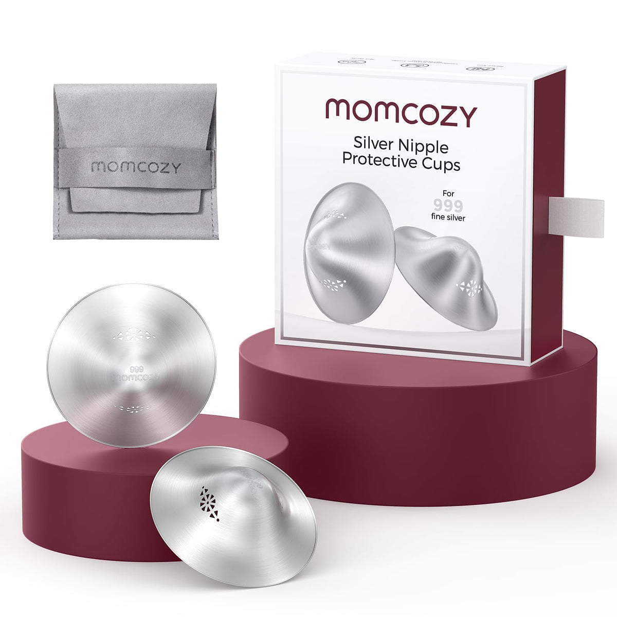 Momcozy 999 silver nursing cups for daily wear with skin-friendly protection.